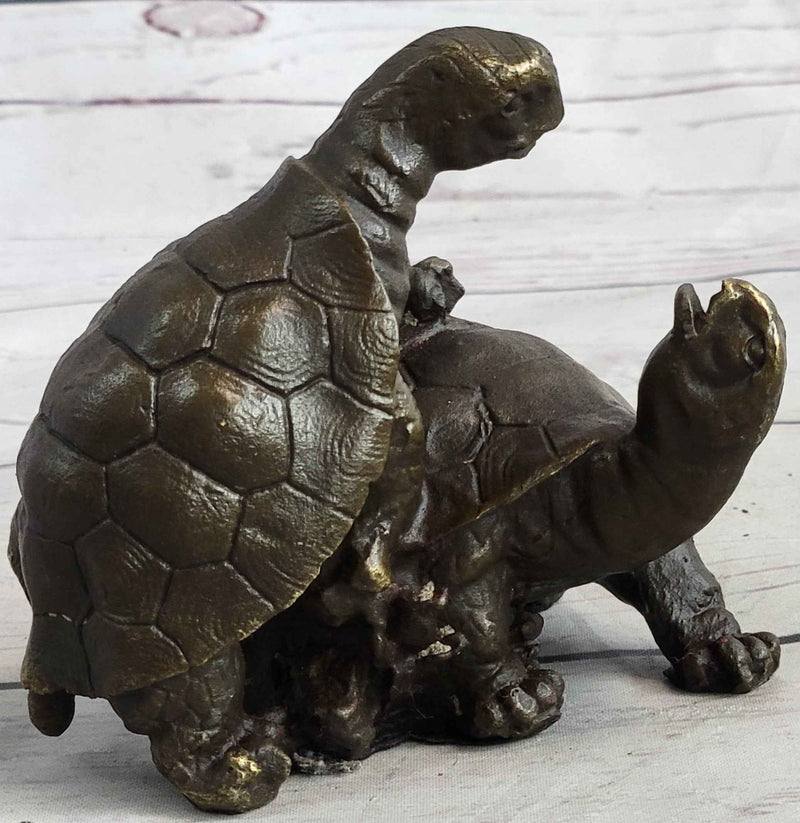 ADORABLE FIGURINE TWO TURTLE SHARING LOVE BRONZE STATUE SCULPTURE FIGURE FIGURE