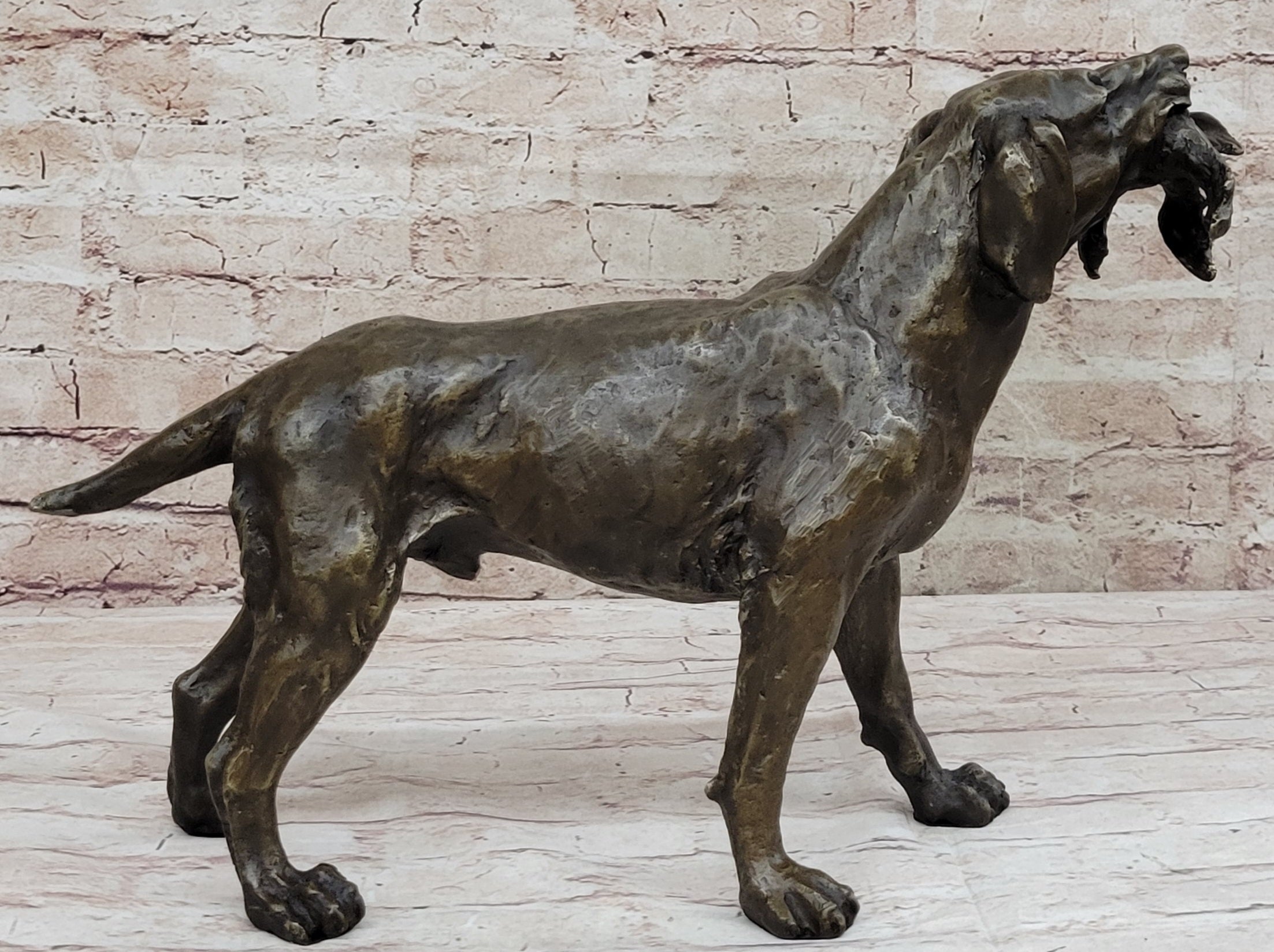 Signed Truffot Hunting Dog With Dead Bird Bronze Art Deco Sculpture Home Decor