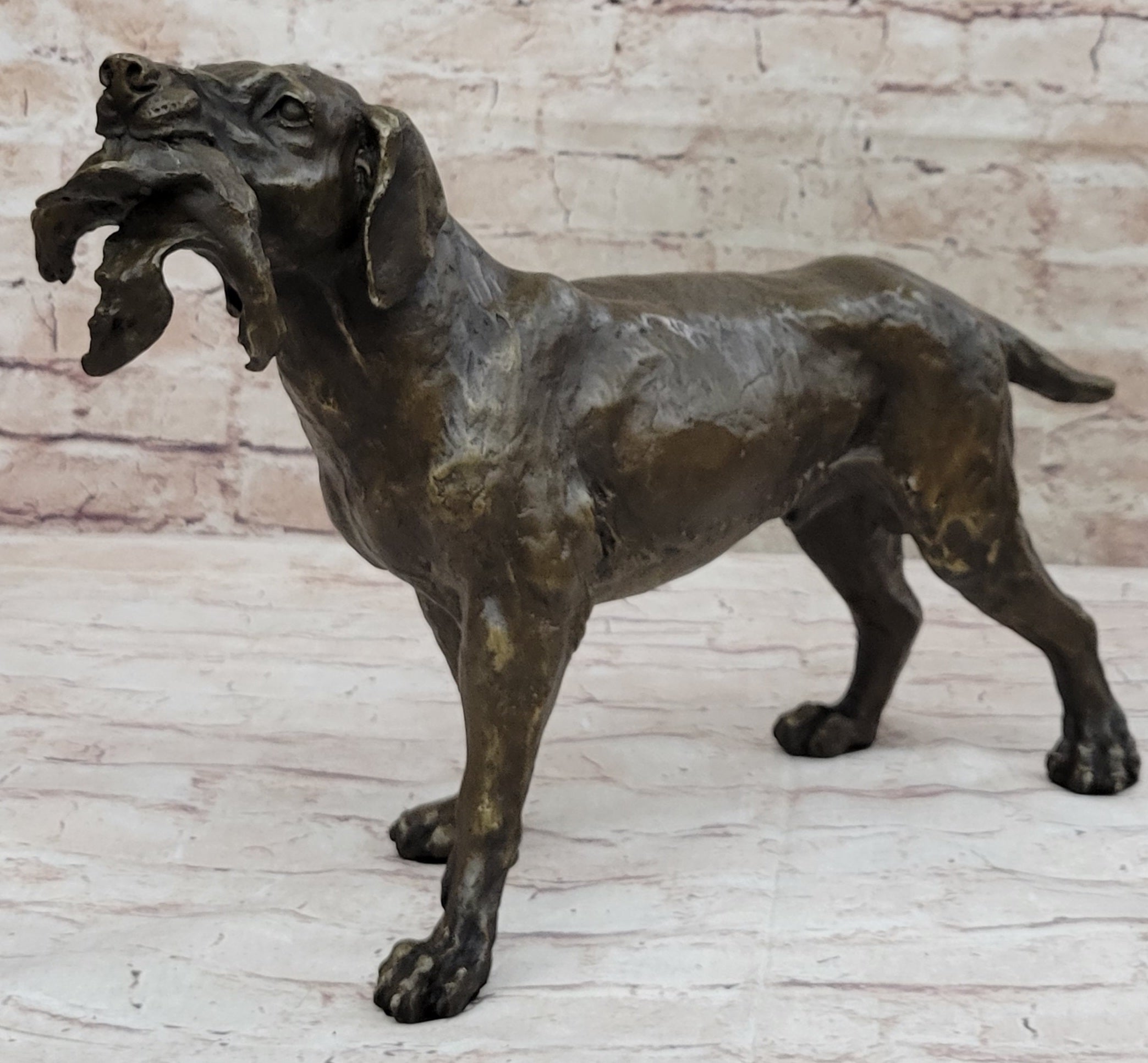 Signed Truffot Hunting Dog With Dead Bird Bronze Art Deco Sculpture Home Decor