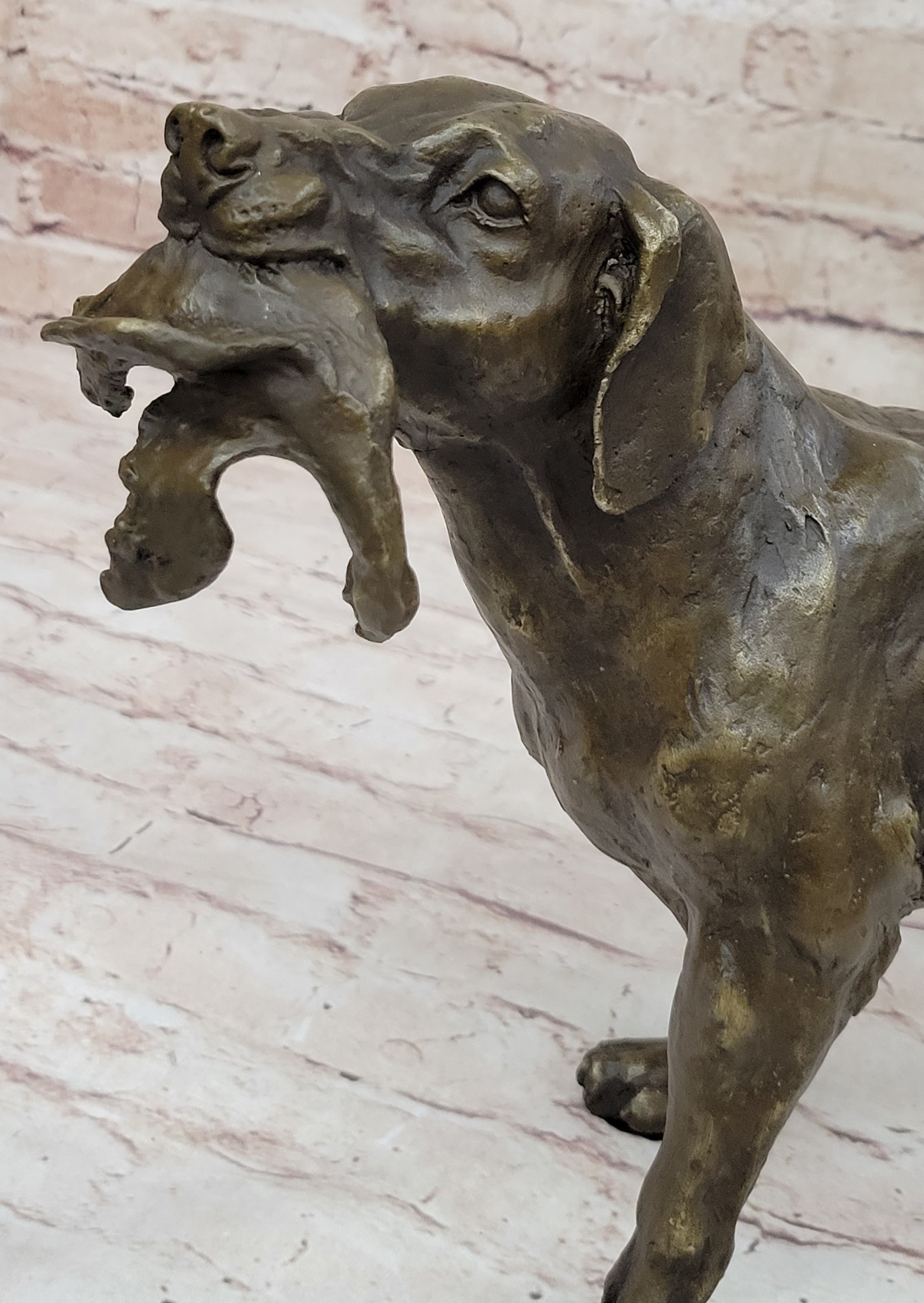 Signed Truffot Hunting Dog With Dead Bird Bronze Art Deco Sculpture Home Decor