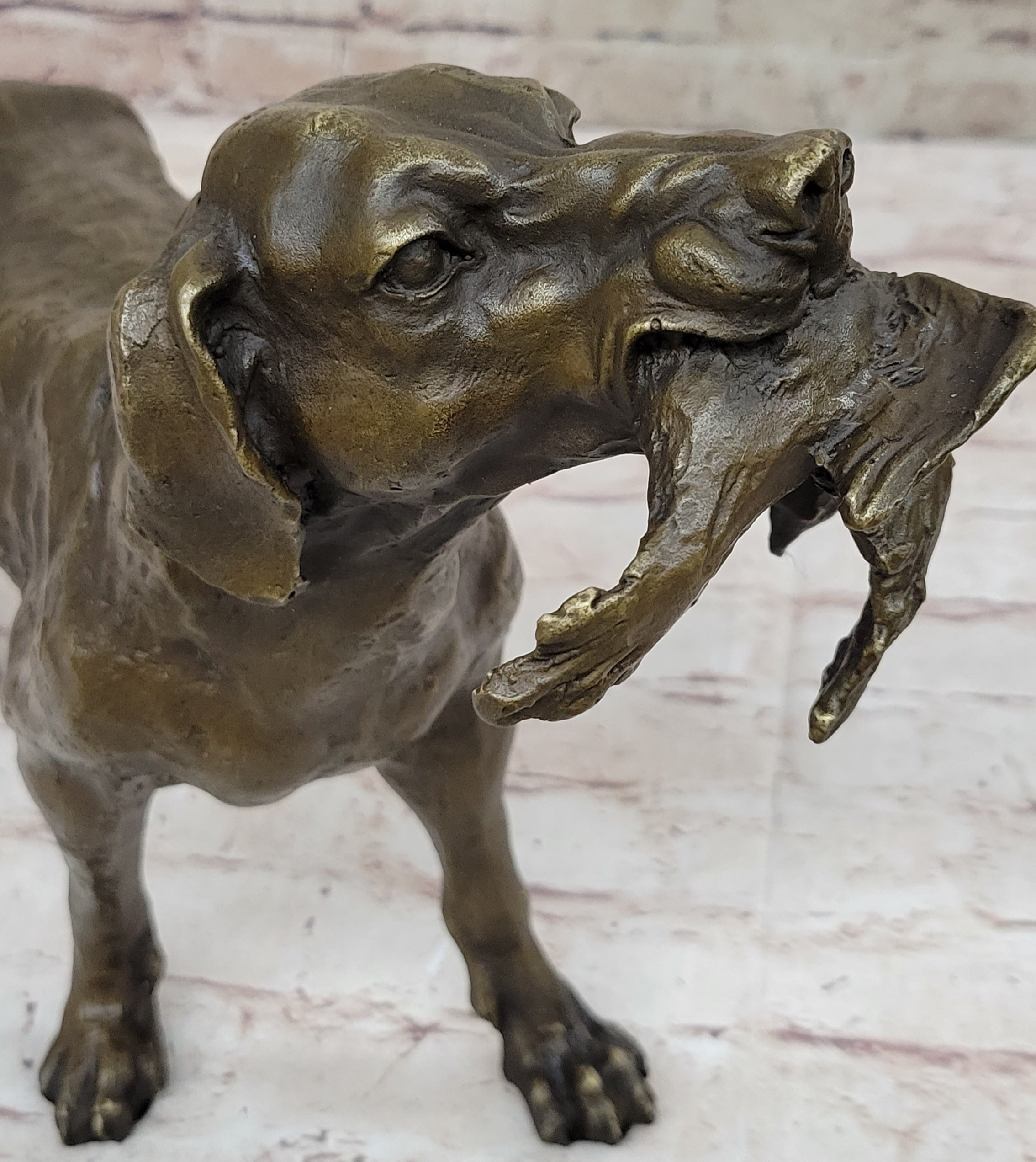 Signed Truffot Hunting Dog With Dead Bird Bronze Art Deco Sculpture Home Decor