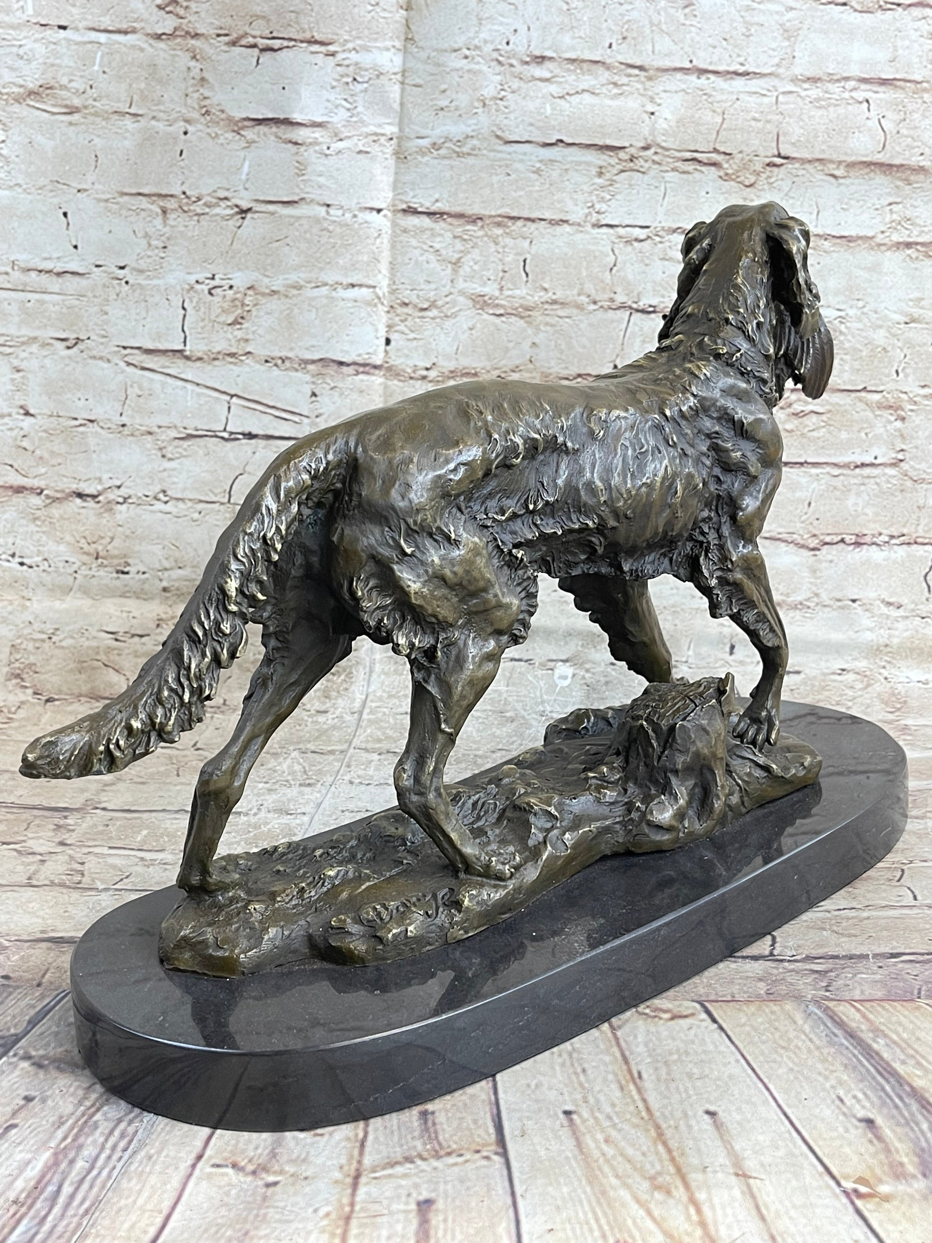 Labrador Retriever with Bird Duck in Mouth Bronze Statue Sculpture Hunting Decor Marble Base