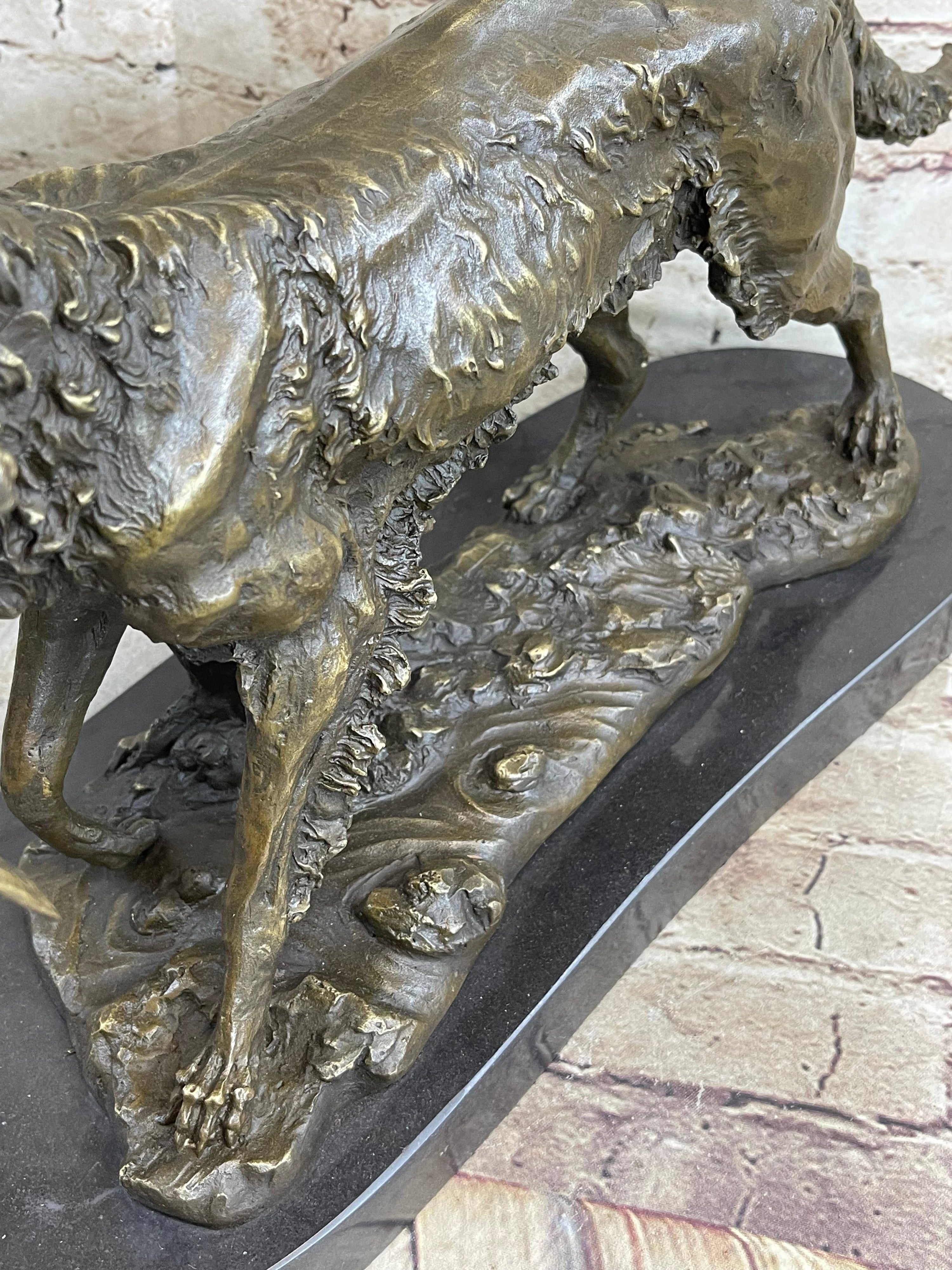 Labrador Retriever with Bird Duck in Mouth Bronze Statue Sculpture Hunting Decor Marble Base