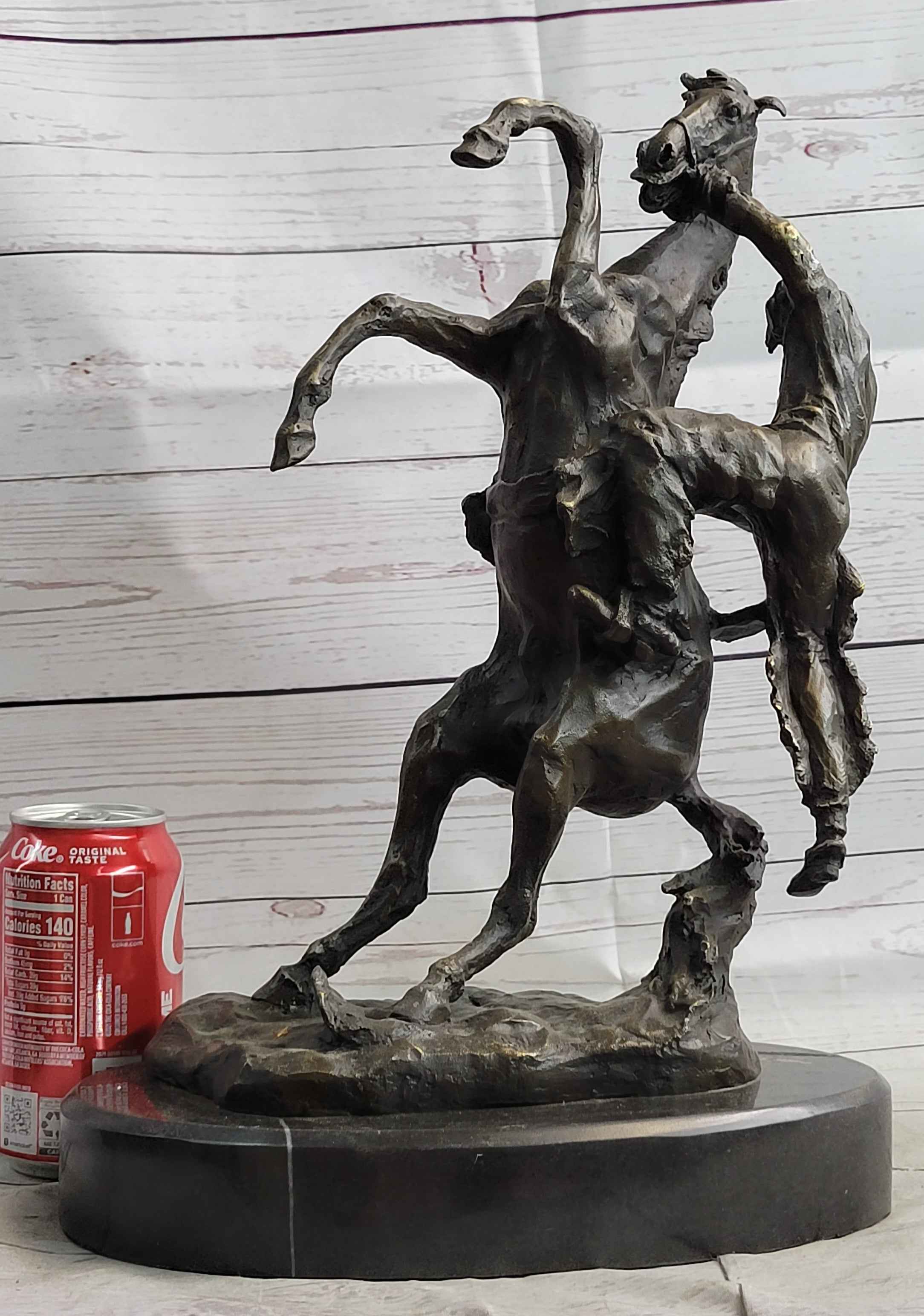 Cowboy Bucked off Rearing Horse Bronze Sculpture Statue Country Western Decor Marble Base