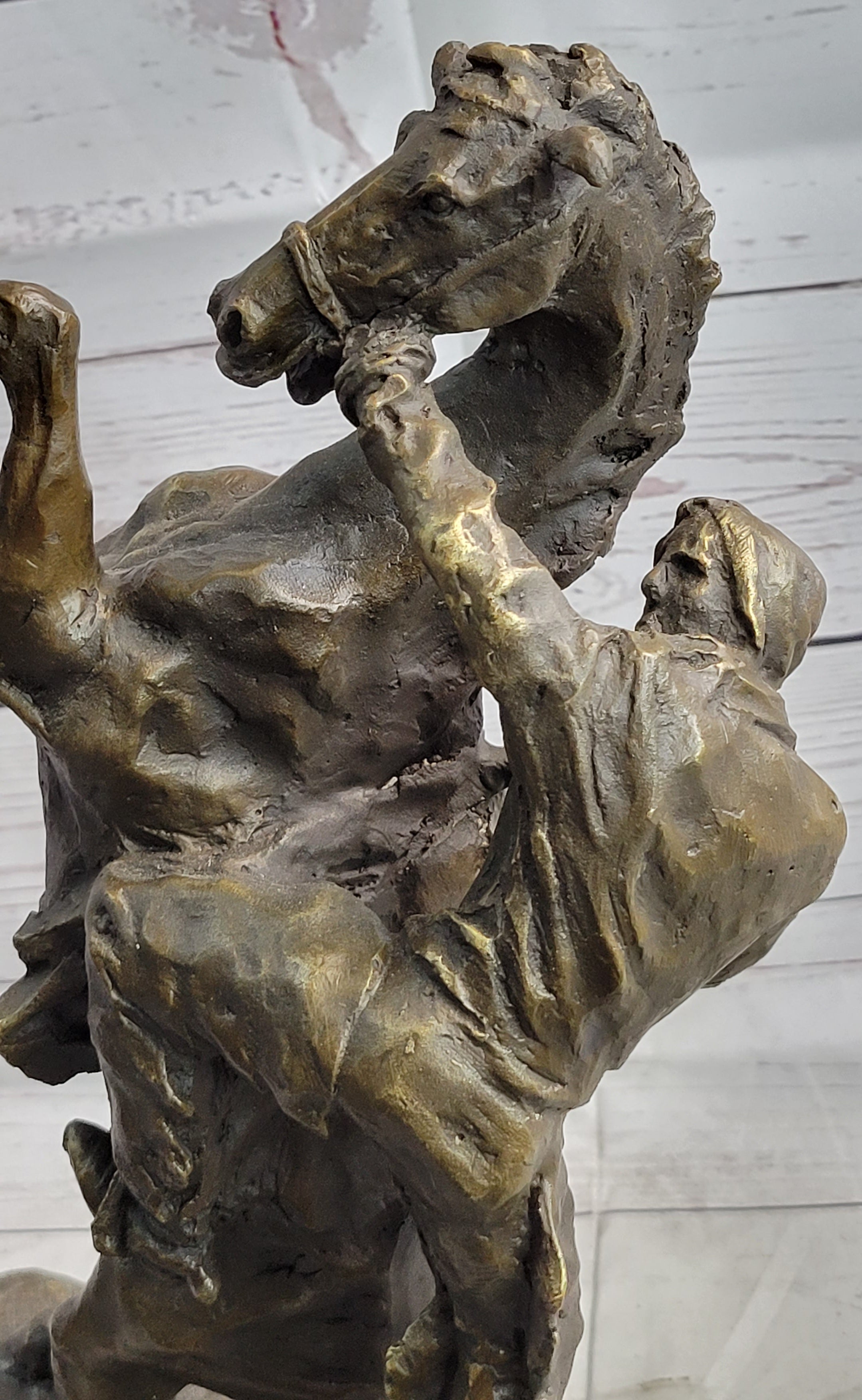 Cowboy Bucked off Rearing Horse Bronze Sculpture Statue Country Western Decor Marble Base