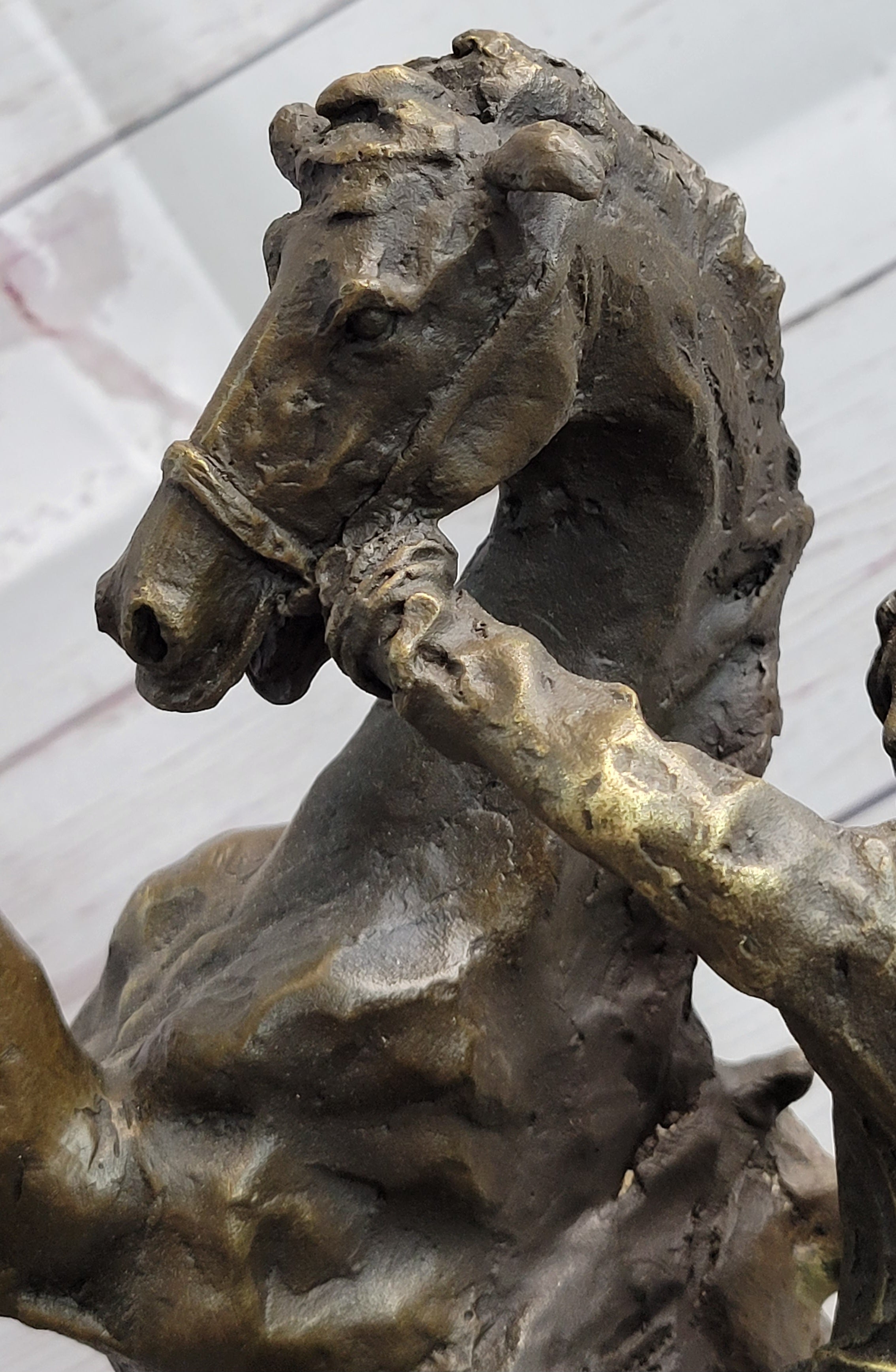 Cowboy Bucked off Rearing Horse Bronze Sculpture Statue Country Western Decor Marble Base
