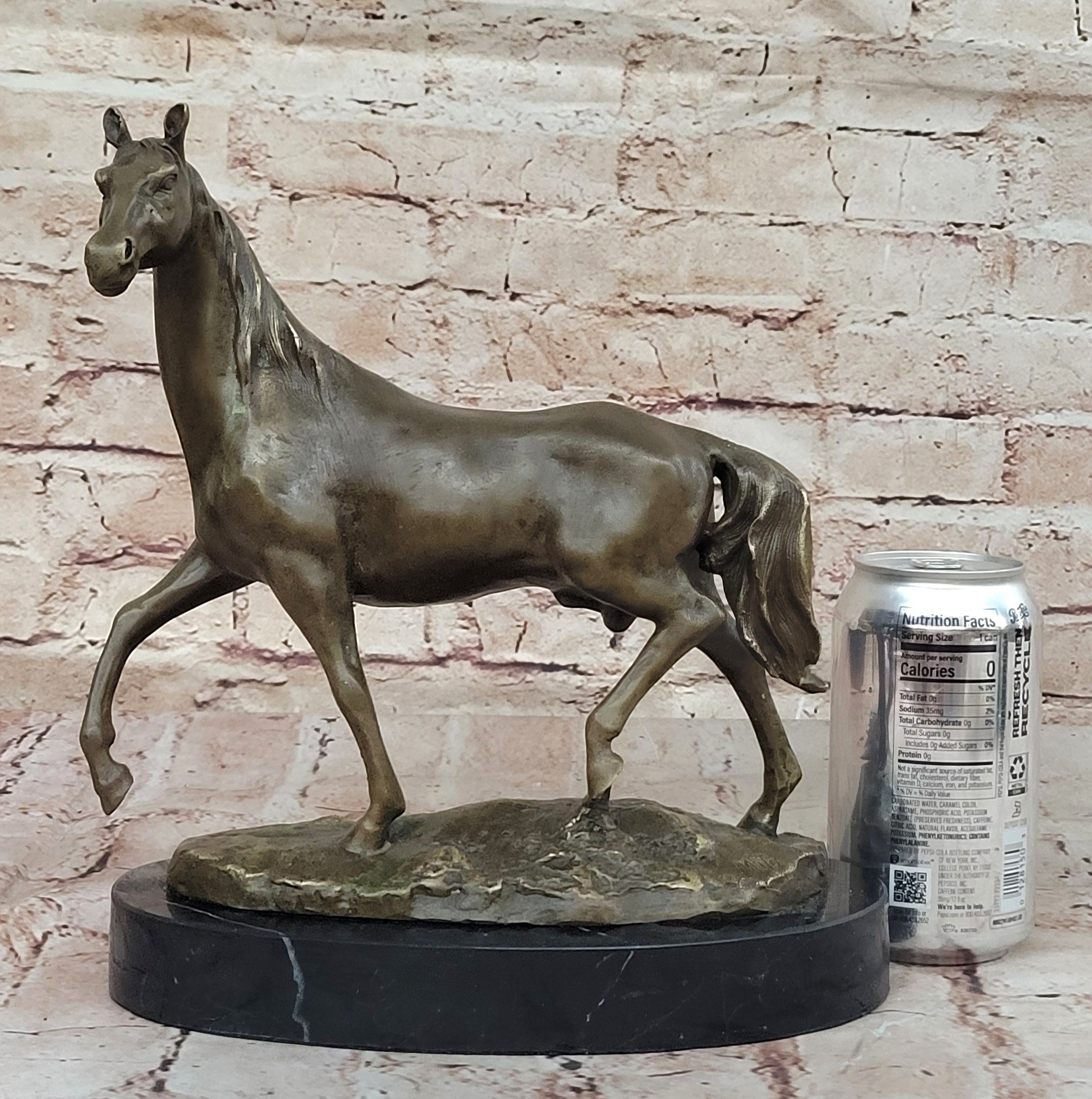 Elegant Bronze Horse Sculpture on Black Marble Base after PJ Mene