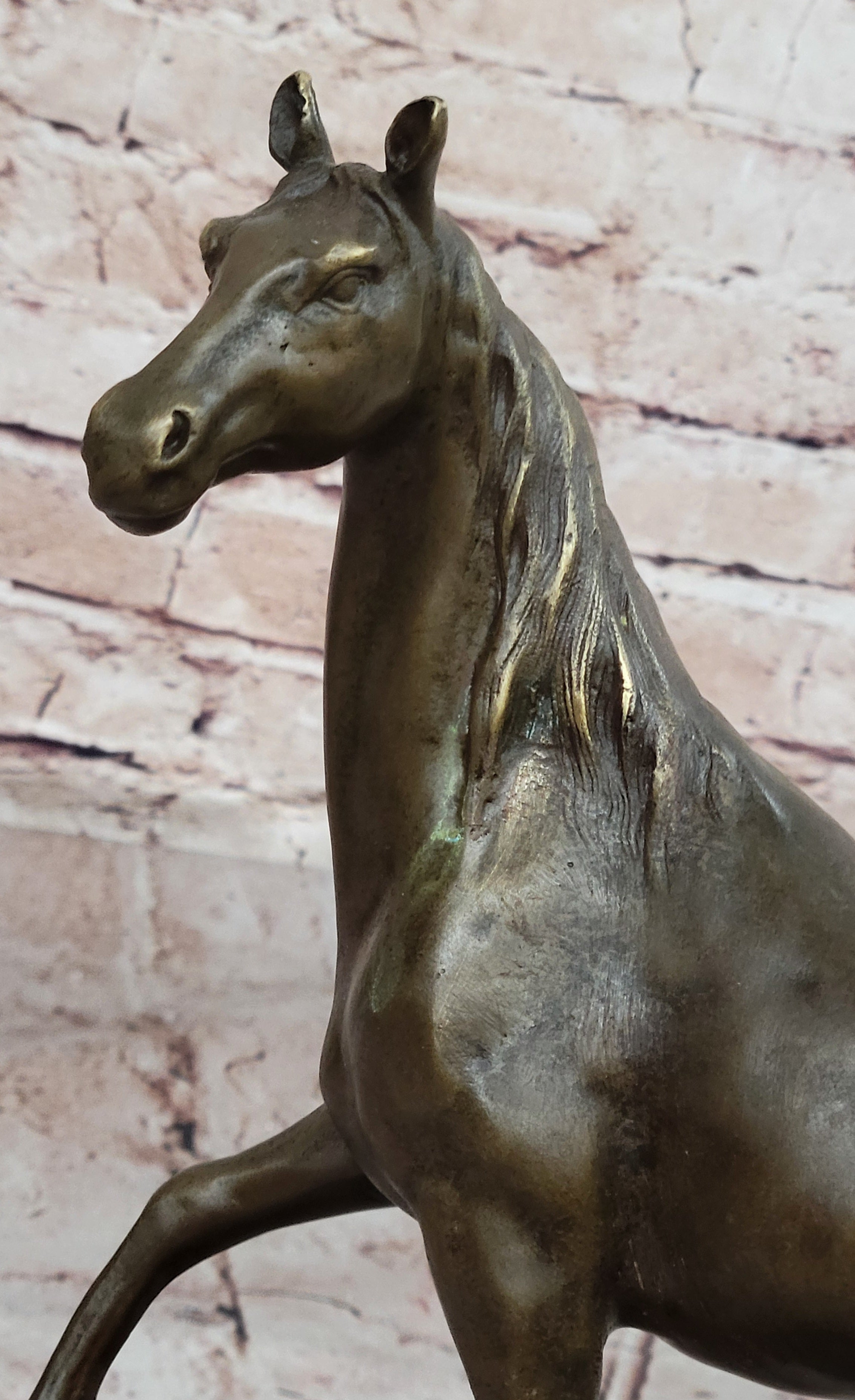 Elegant Bronze Horse Sculpture on Black Marble Base after PJ Mene