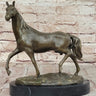 Elegant Bronze Horse Sculpture on Black Marble Base after PJ Mene