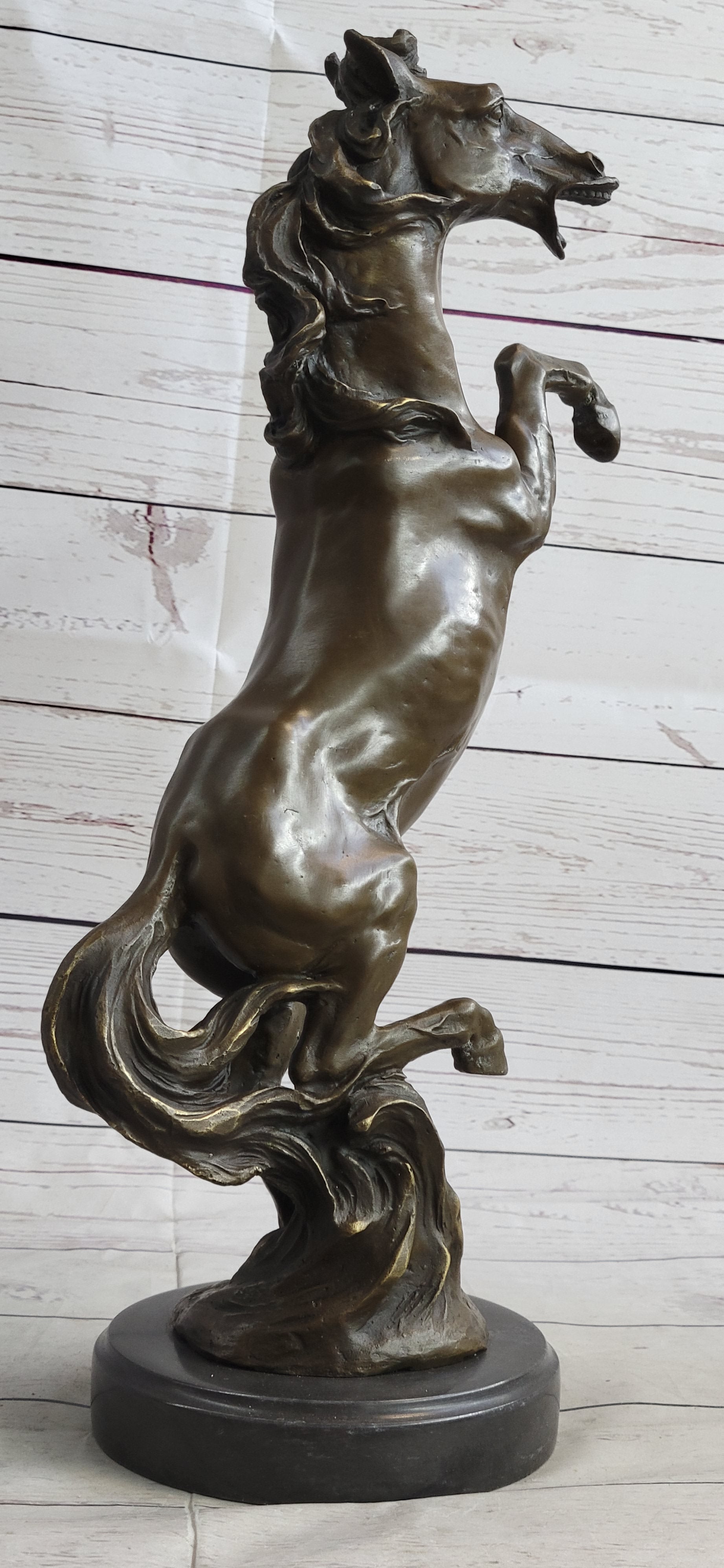 Hot Cast Bronze Rearing Stallion Horse Bronco Western Decor Signed Art Sculpture Statue