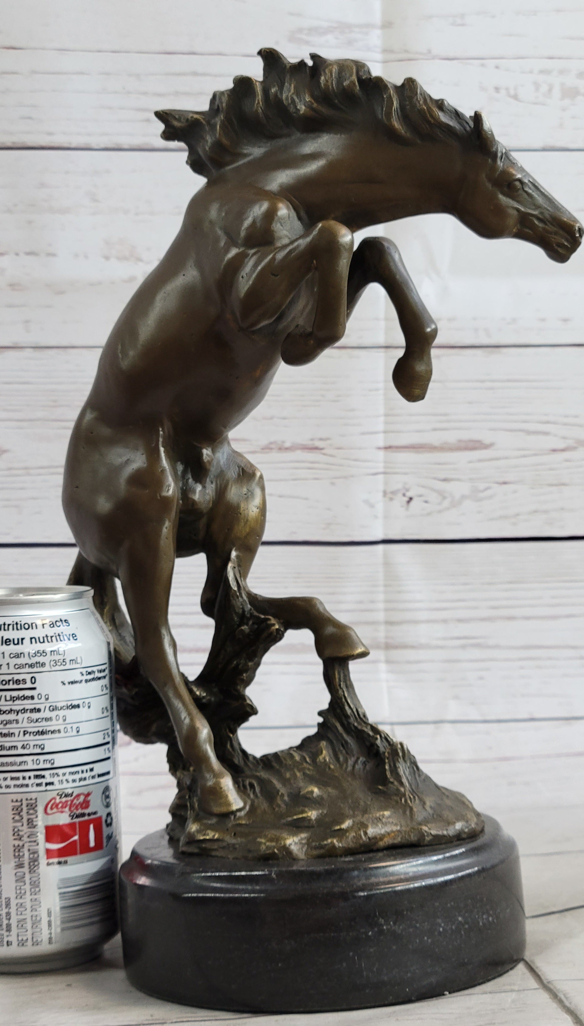 Rearing Horse Bronco Stallion Bronze Statue Sculpture Figure Marble Base 12" x 9.5"
