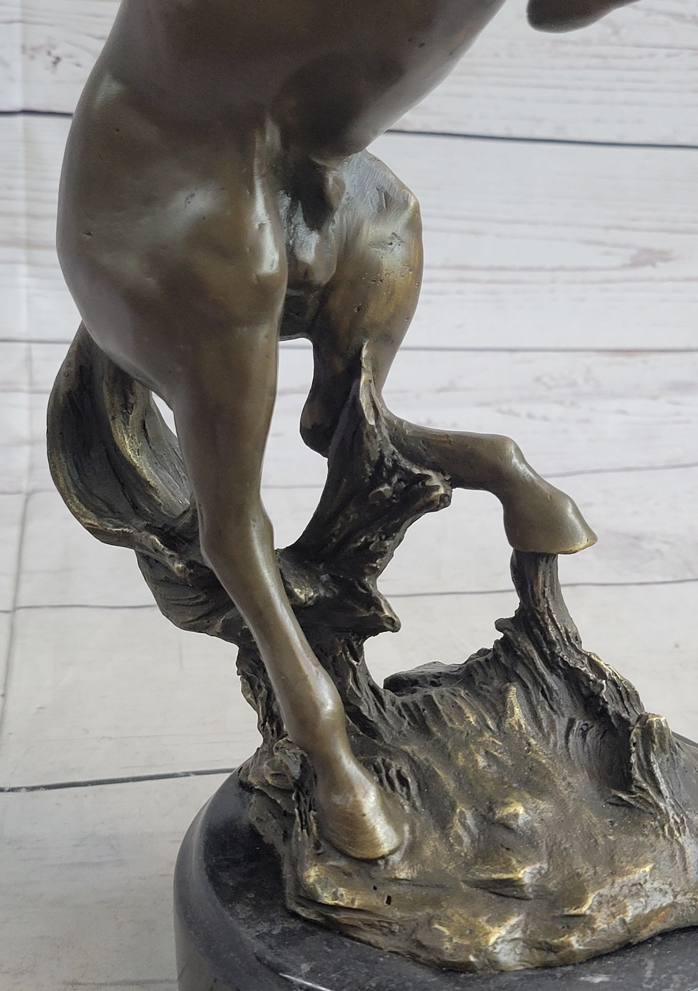 Rearing Horse Bronco Stallion Bronze Statue Sculpture Figure Marble Base 12" x 9.5"