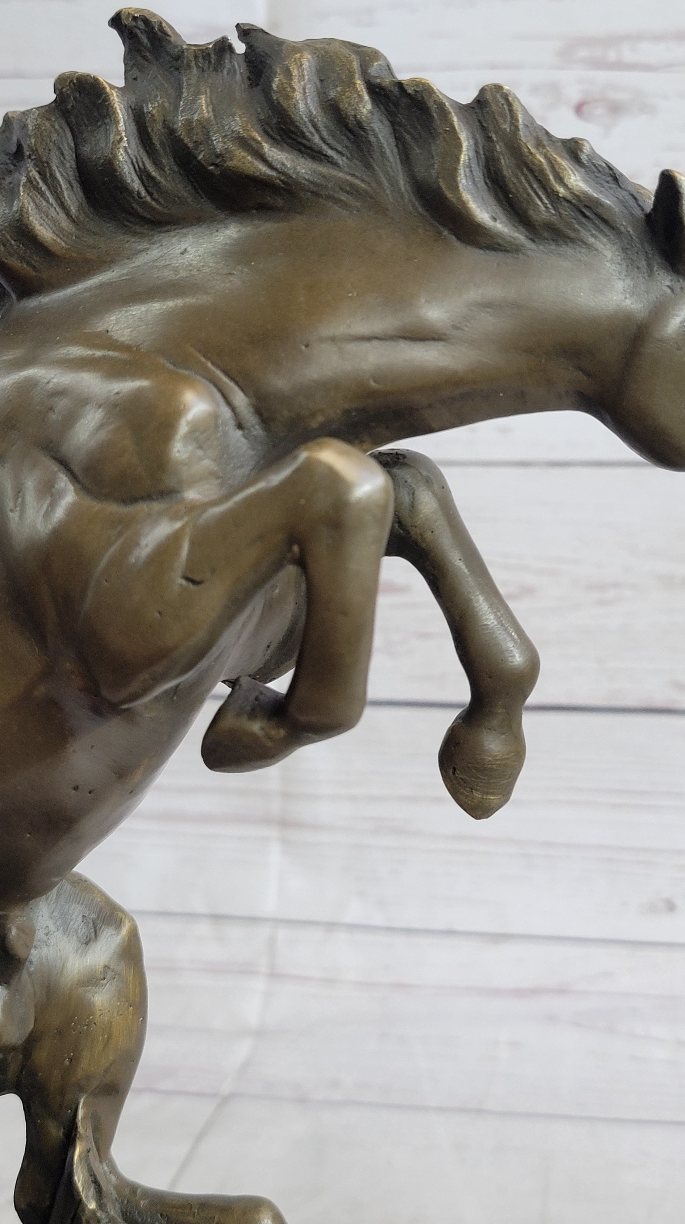 Rearing Horse Bronco Stallion Bronze Statue Sculpture Figure Marble Base 12" x 9.5"