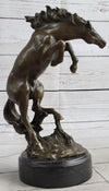 Rearing Horse Bronco Stallion Bronze Statue Sculpture Figure Marble Base 12" x 9.5"