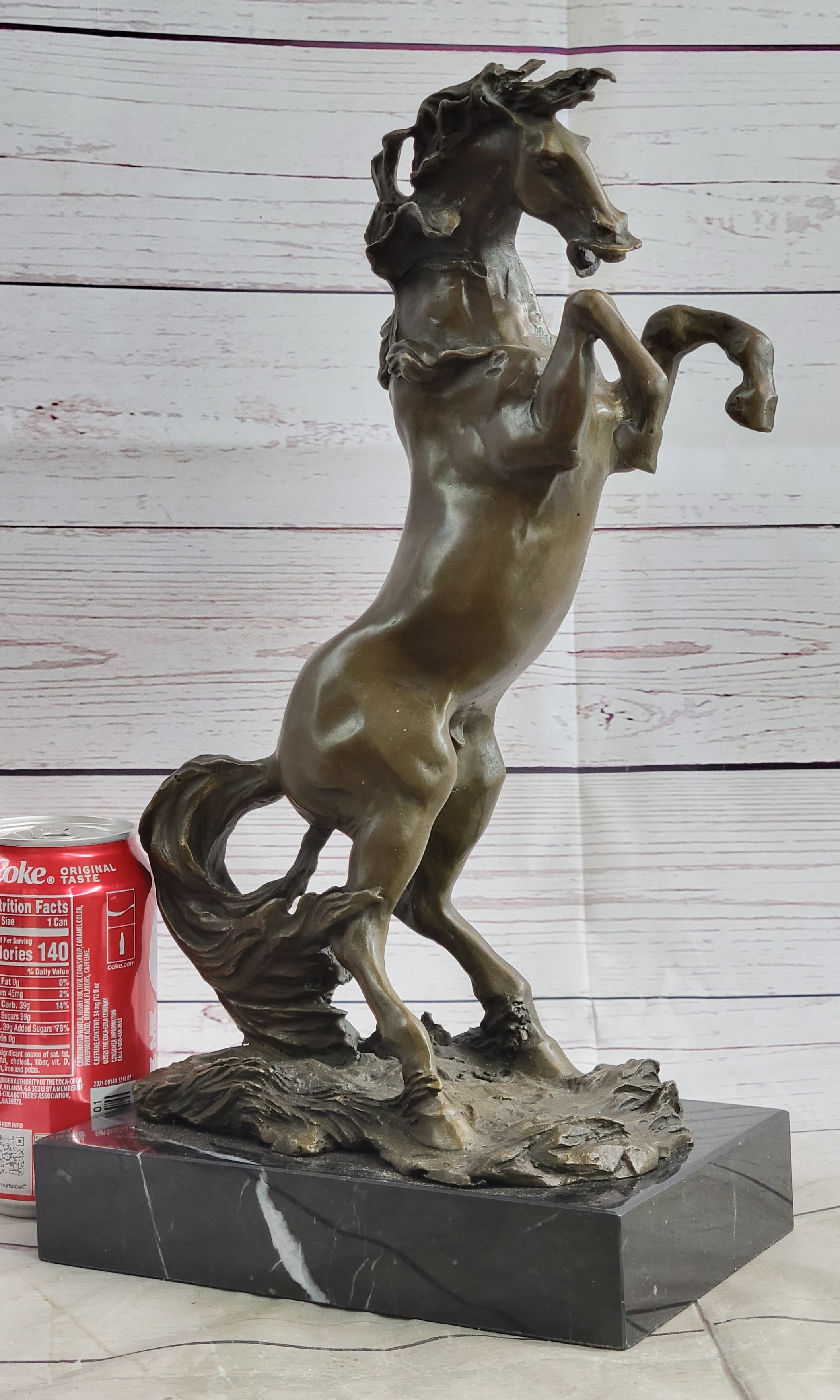 Rearing Horse Bronze Metal Statue Sculpture Figure on Marble Base