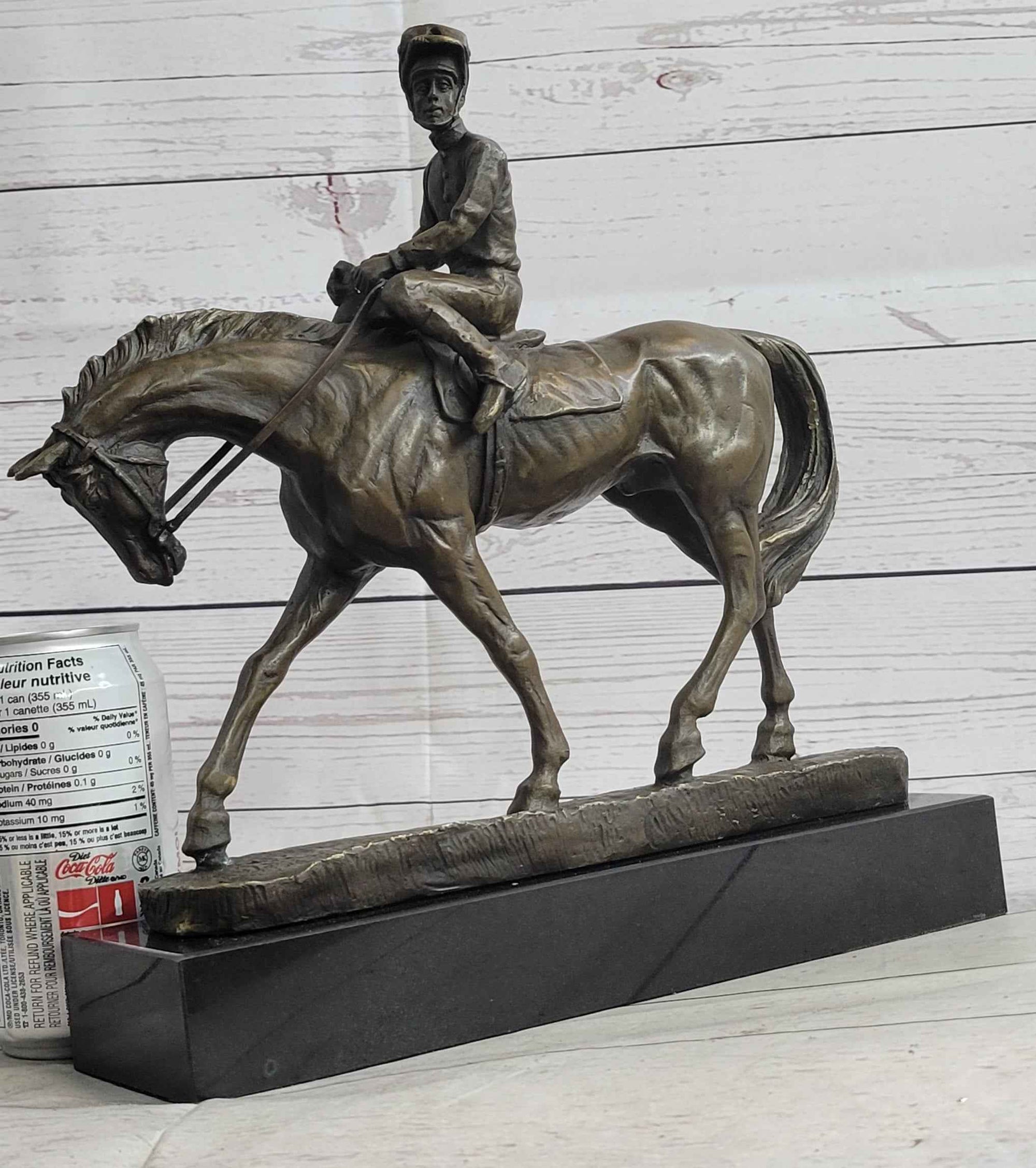 Polo Jockey on Horseback Equestrian Bronze Statue Sculpture Signed Art on Marble Base