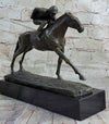 Bronze Horse Racing Sculpture Jockey on Thoroughbred Equestrian Art