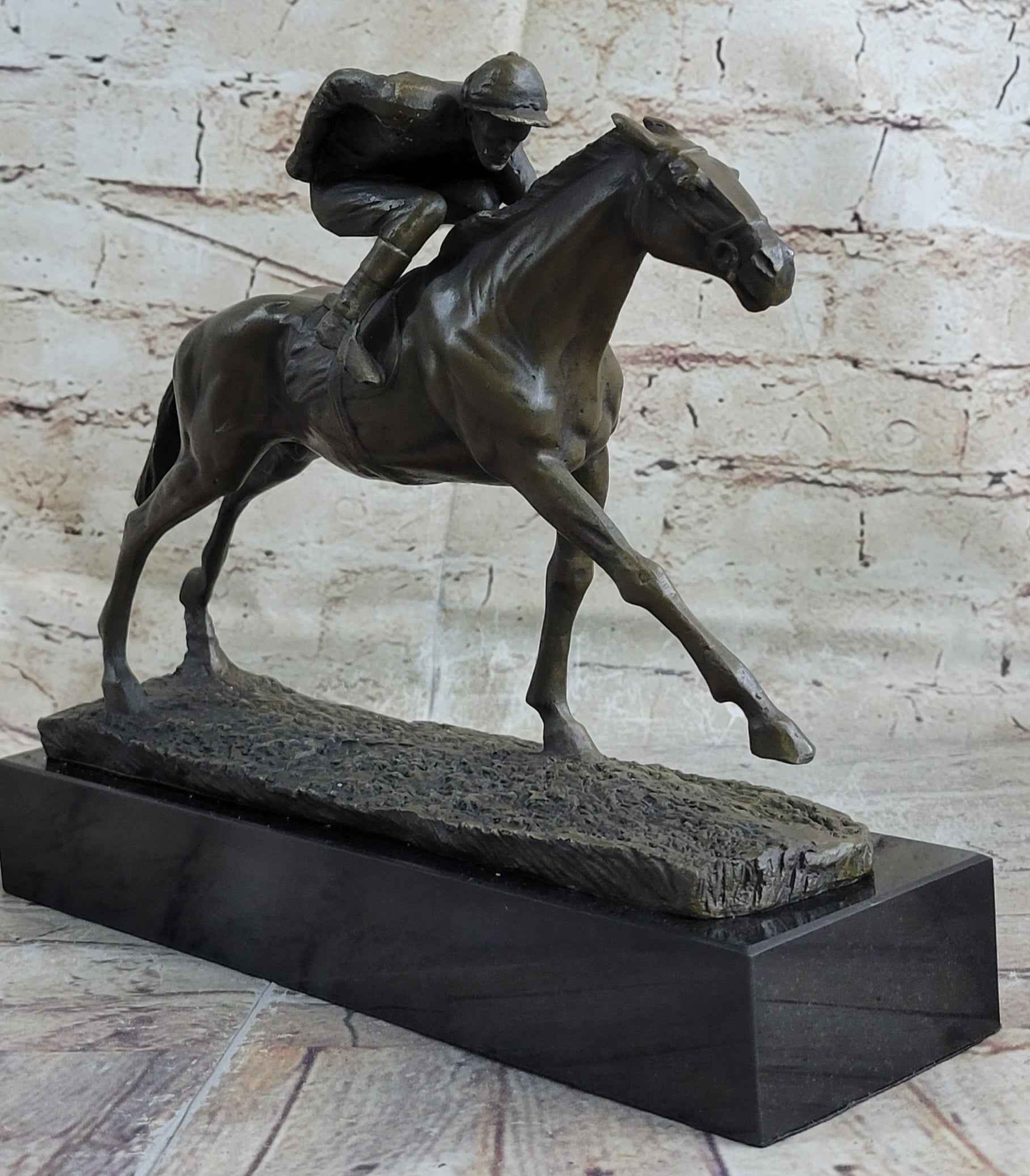 Bronze Horse Racing Sculpture Jockey on Thoroughbred Equestrian Art