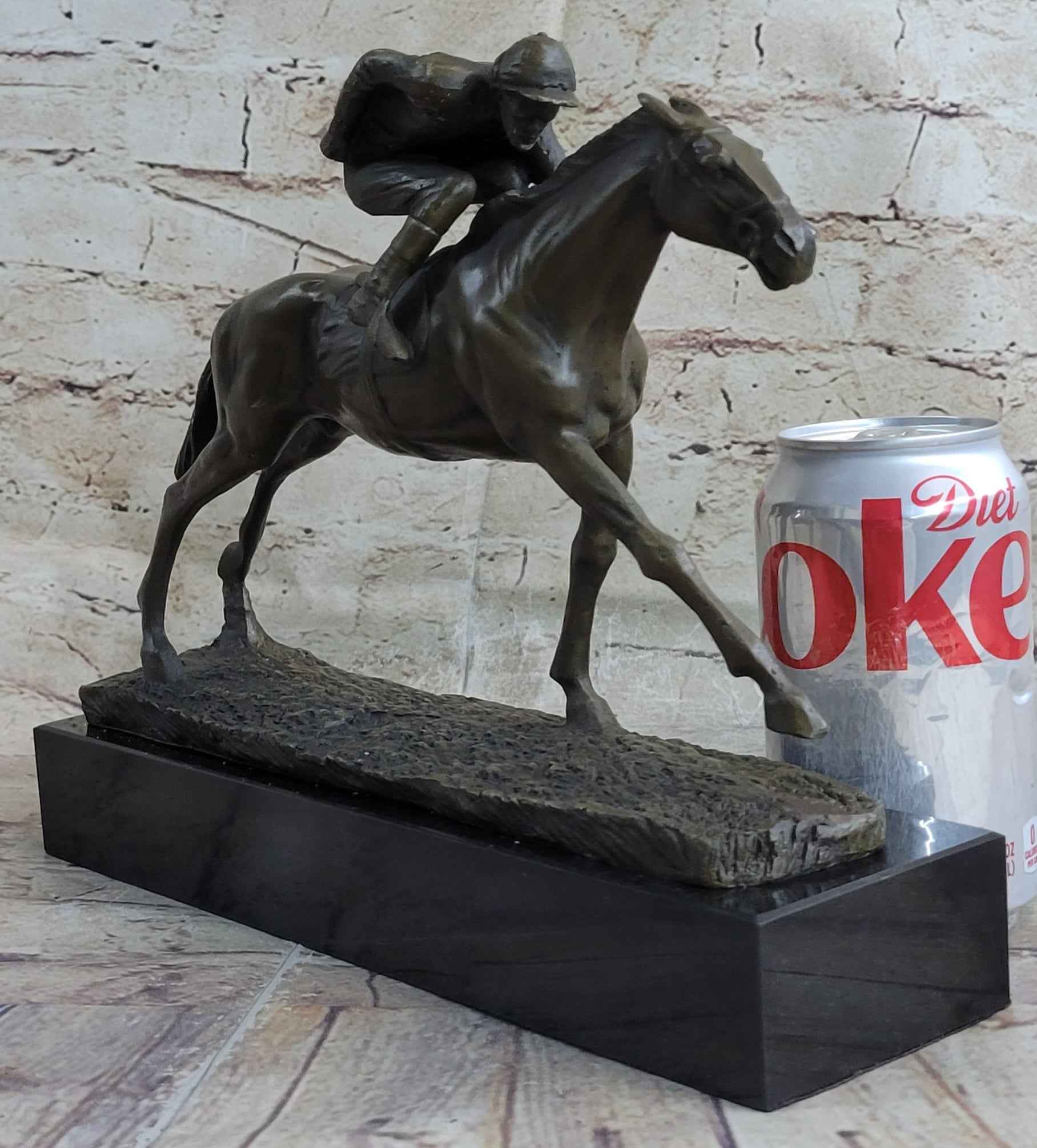 Bronze Horse Racing Sculpture Jockey on Thoroughbred Equestrian Art
