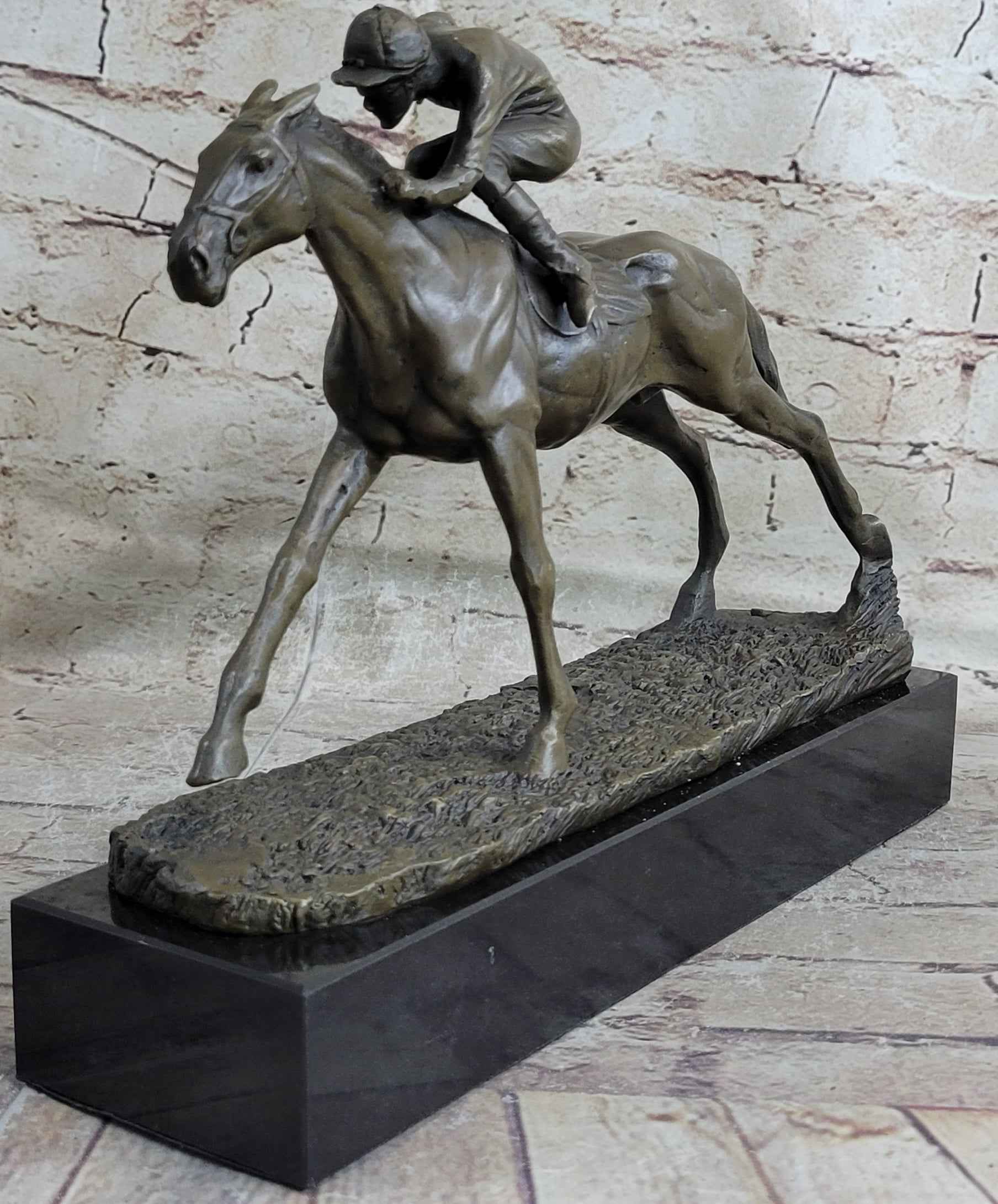 Bronze Horse Racing Sculpture Jockey on Thoroughbred Equestrian Art