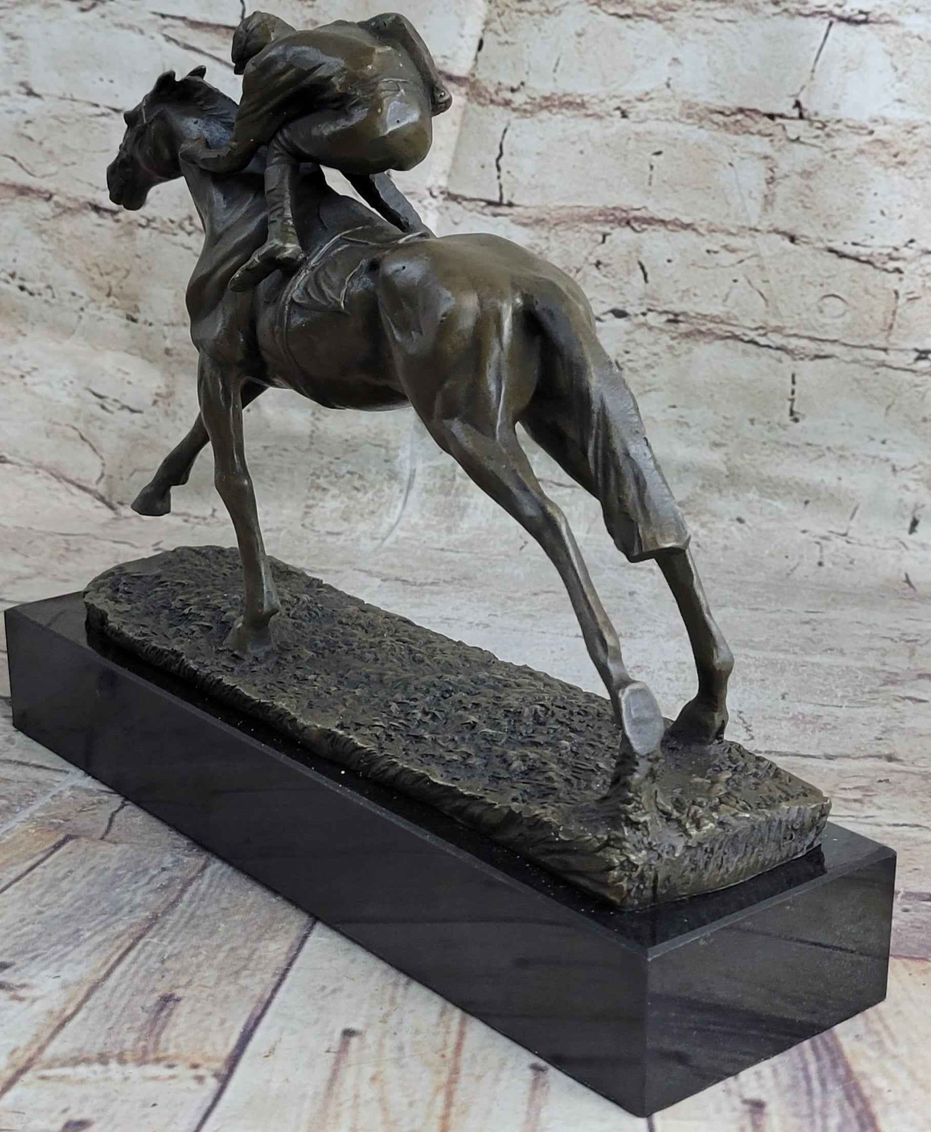 Bronze Horse Racing Sculpture Jockey on Thoroughbred Equestrian Art