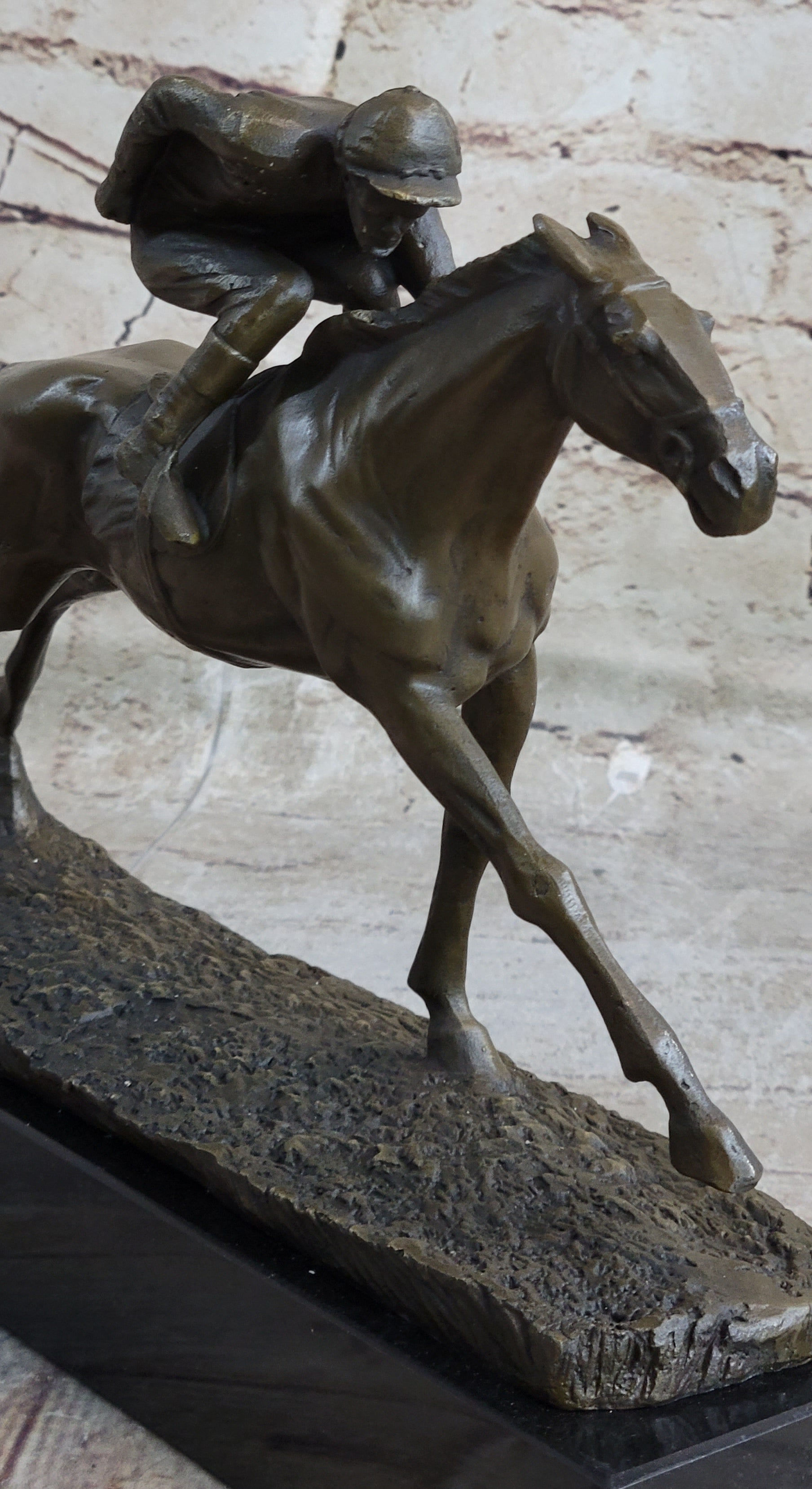 Bronze Horse Racing Sculpture Jockey on Thoroughbred Equestrian Art