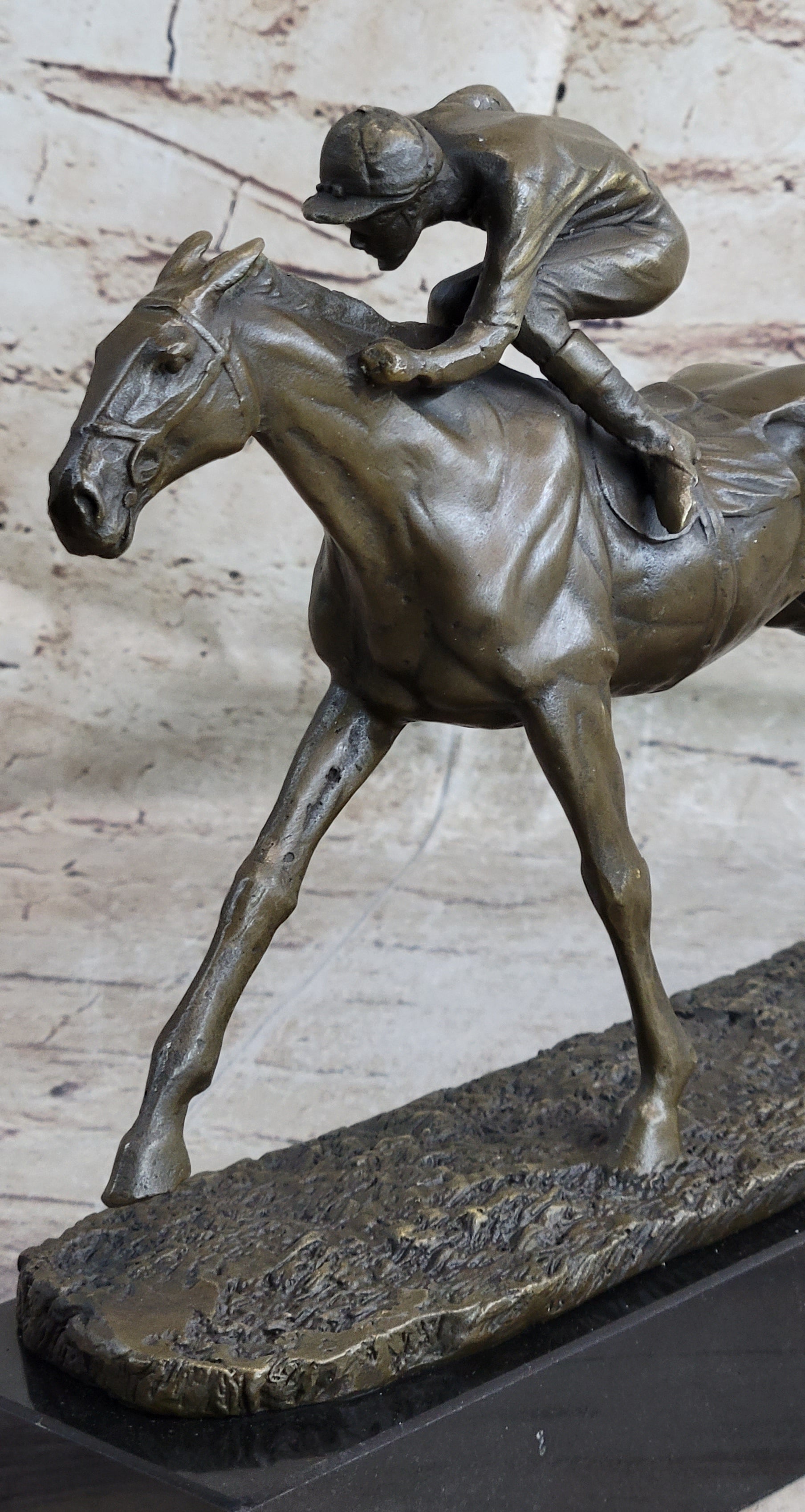 Bronze Horse Racing Sculpture Jockey on Thoroughbred Equestrian Art
