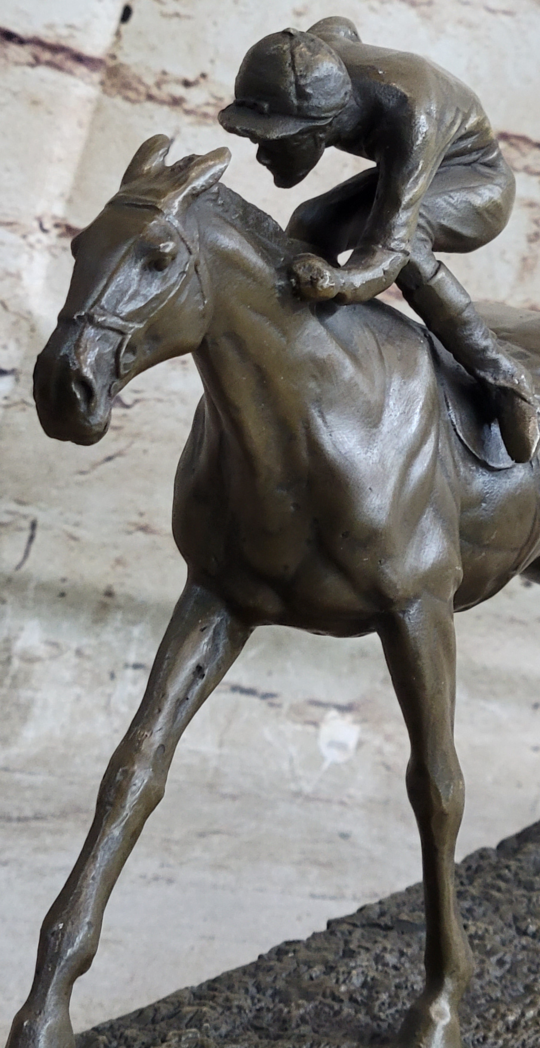 Bronze Horse Racing Sculpture Jockey on Thoroughbred Equestrian Art