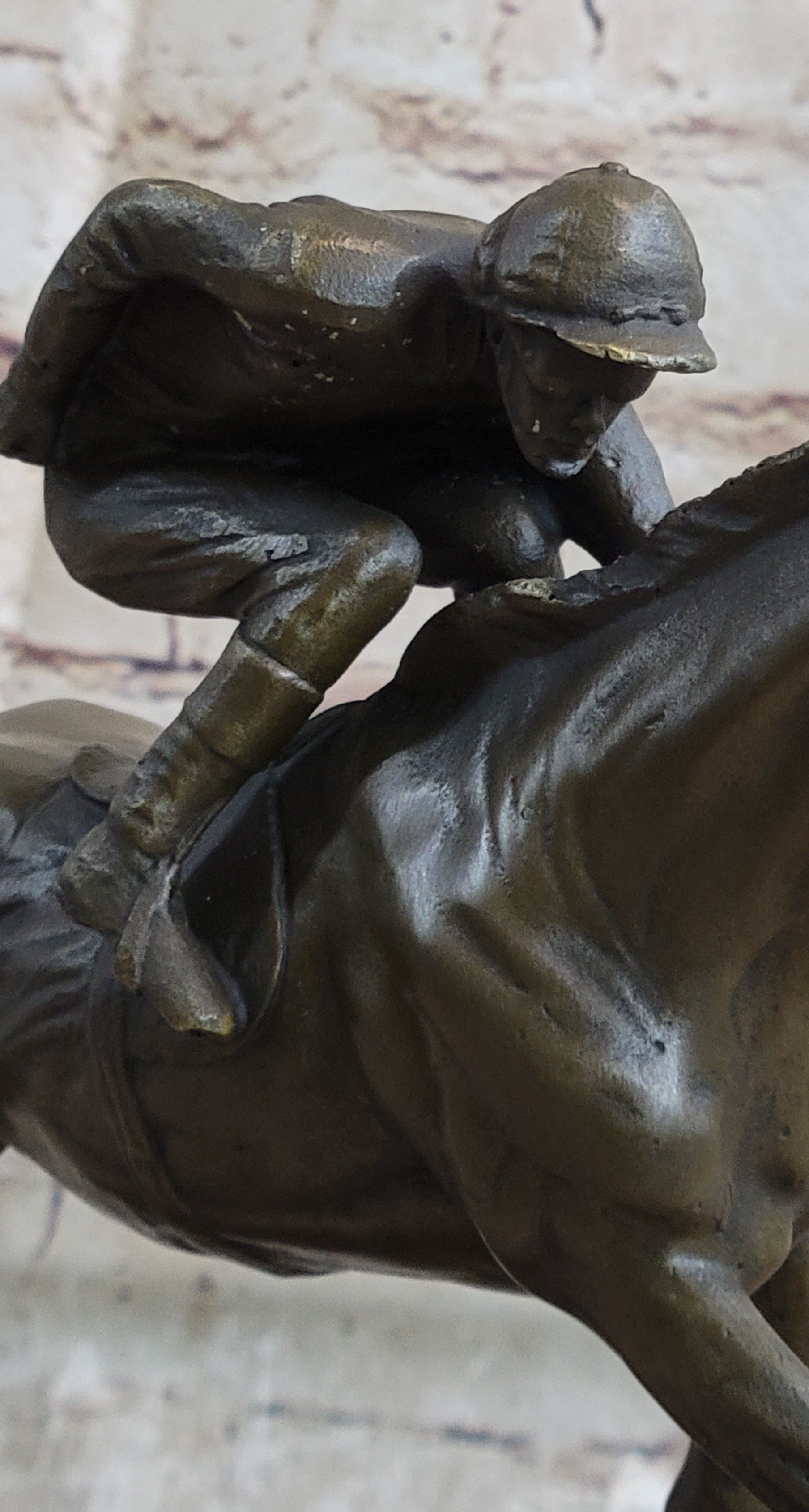 Bronze Horse Racing Sculpture Jockey on Thoroughbred Equestrian Art