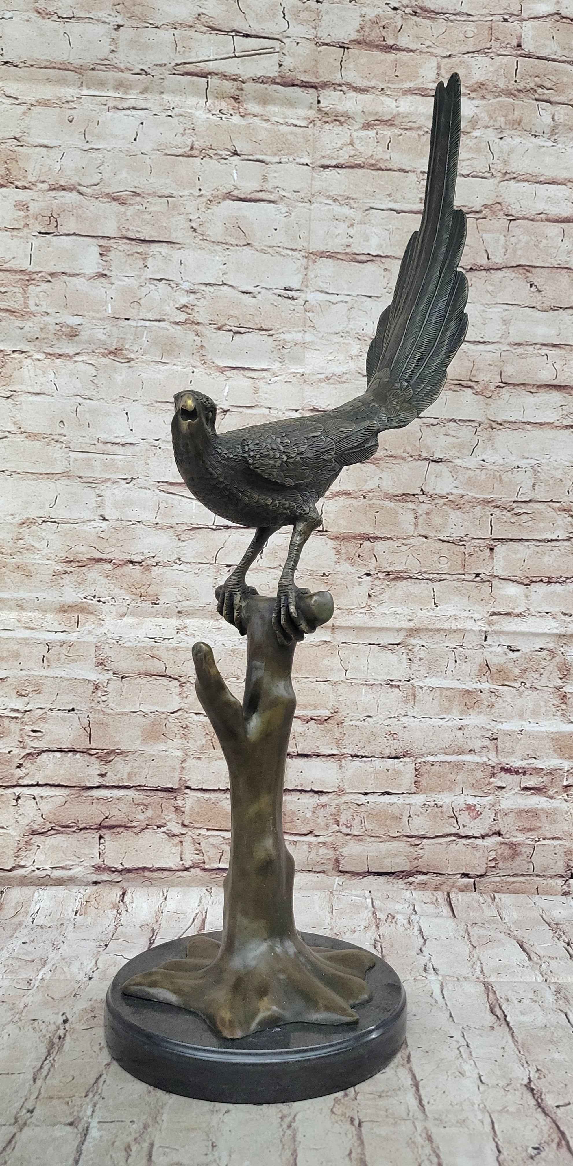 Milo Pheasant Bronze Sculpture – Striking Tall-Tailed Bird on Marble Base