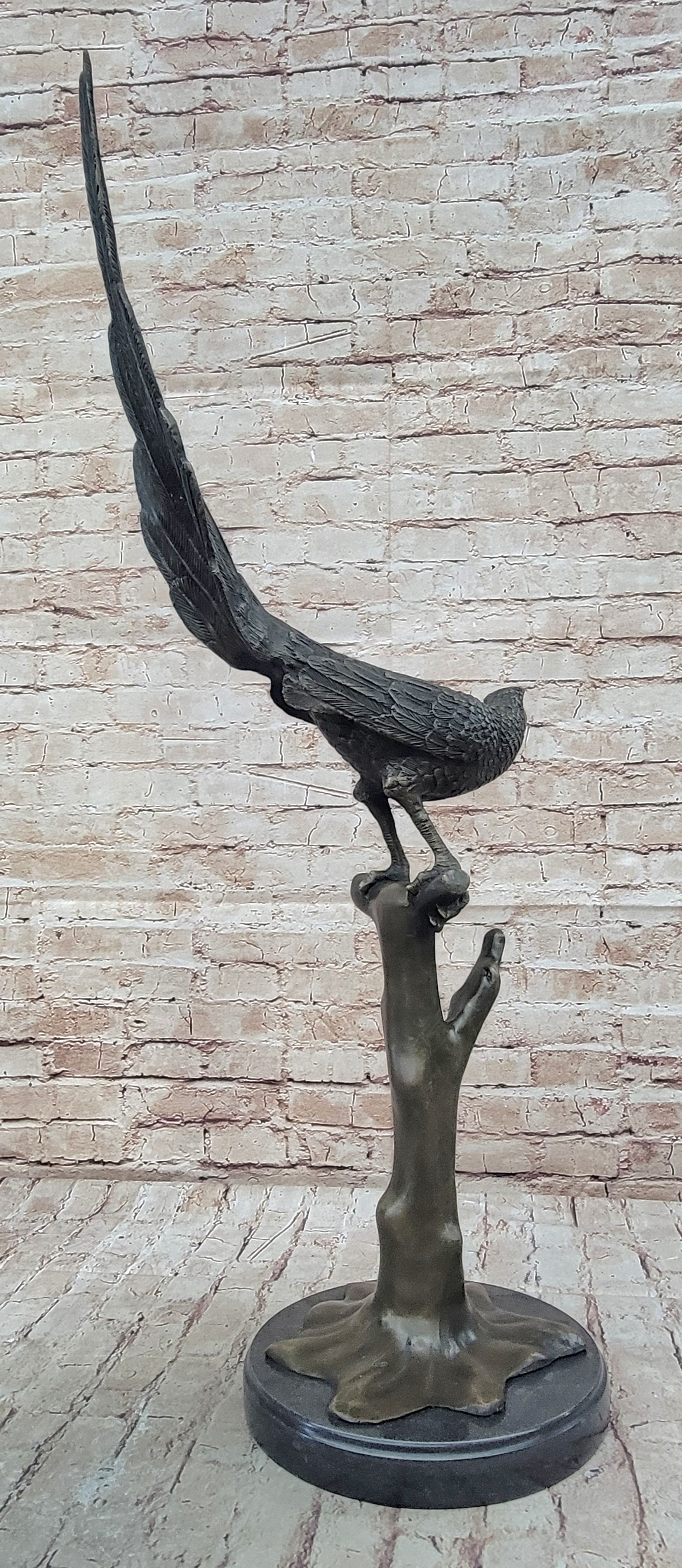 Milo Pheasant Bronze Sculpture – Striking Tall-Tailed Bird on Marble Base