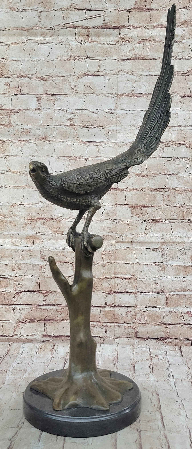 Milo Pheasant Bronze Sculpture – Striking Tall-Tailed Bird on Marble Base