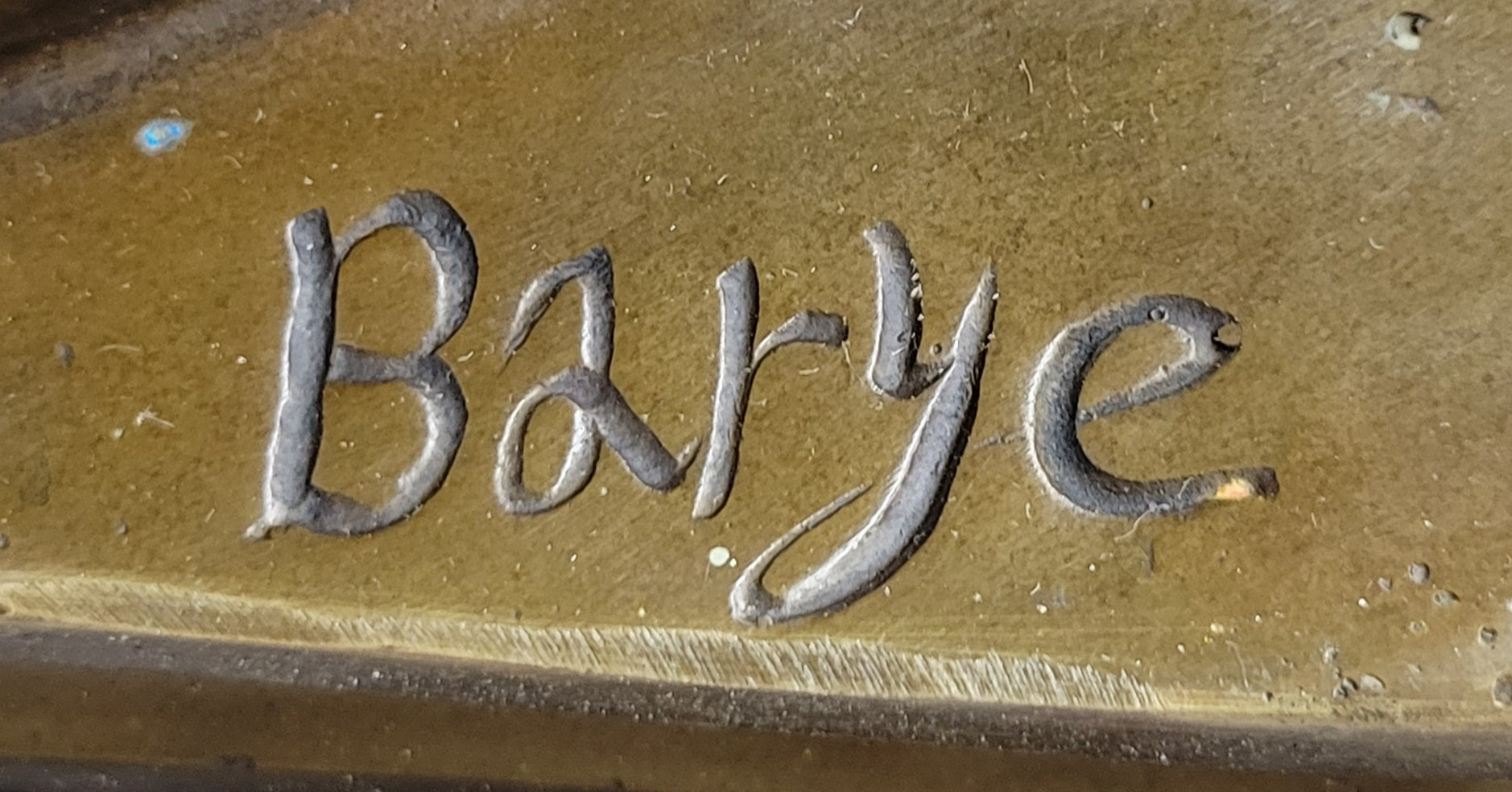 Roaring Guardian Lion Laying Down Bronze Statue Sculpture on Marble Base after Antoine Barye