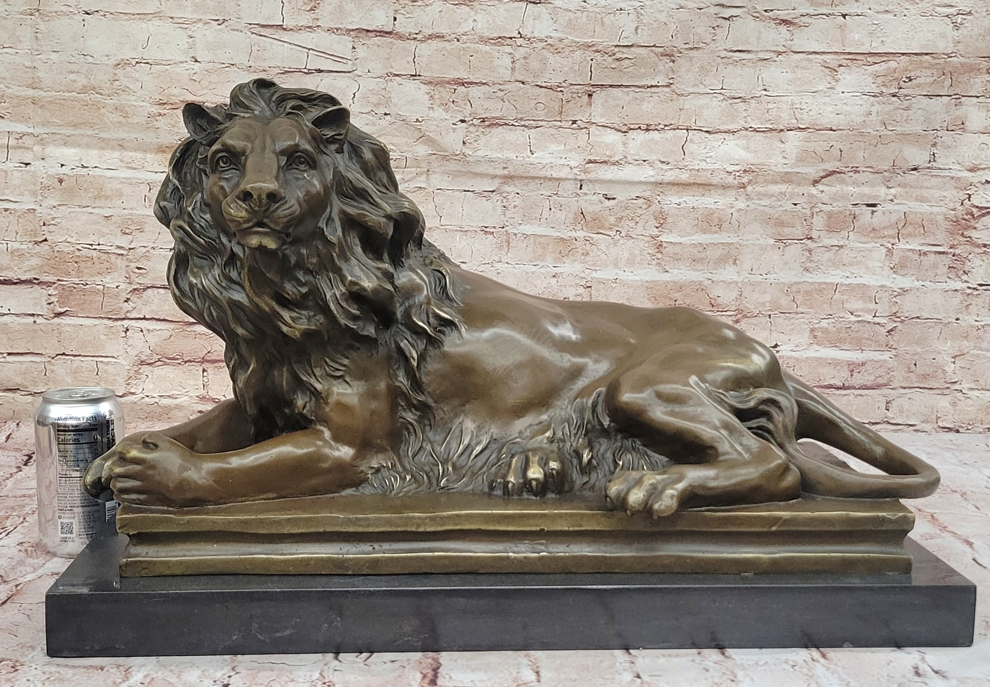 Guardian Lion Bronze Metal Figure Sculpture Statue on Marble Base after Antoine Barye