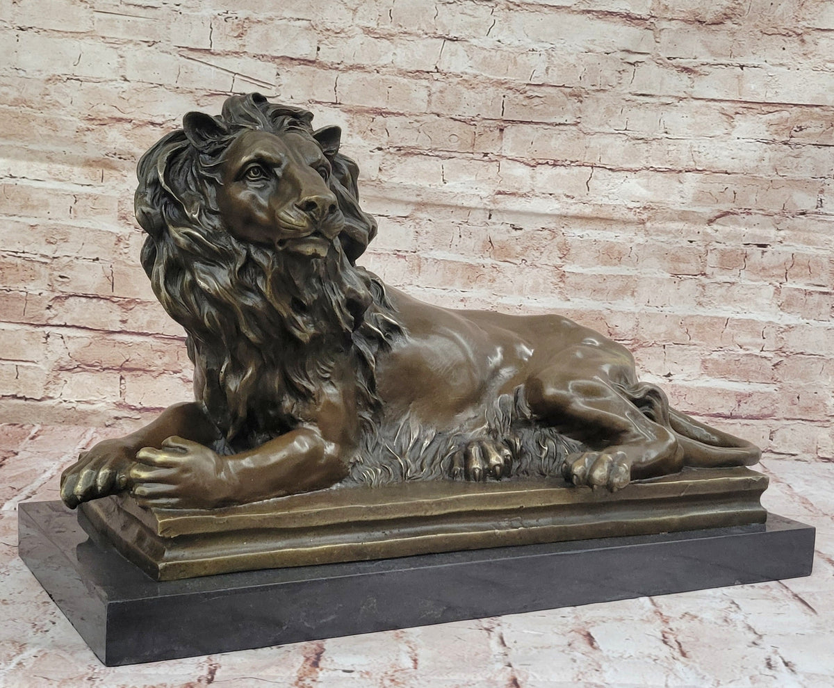 Guardian Lion Bronze Metal Figure Sculpture Statue on Marble Base after Antoine Barye