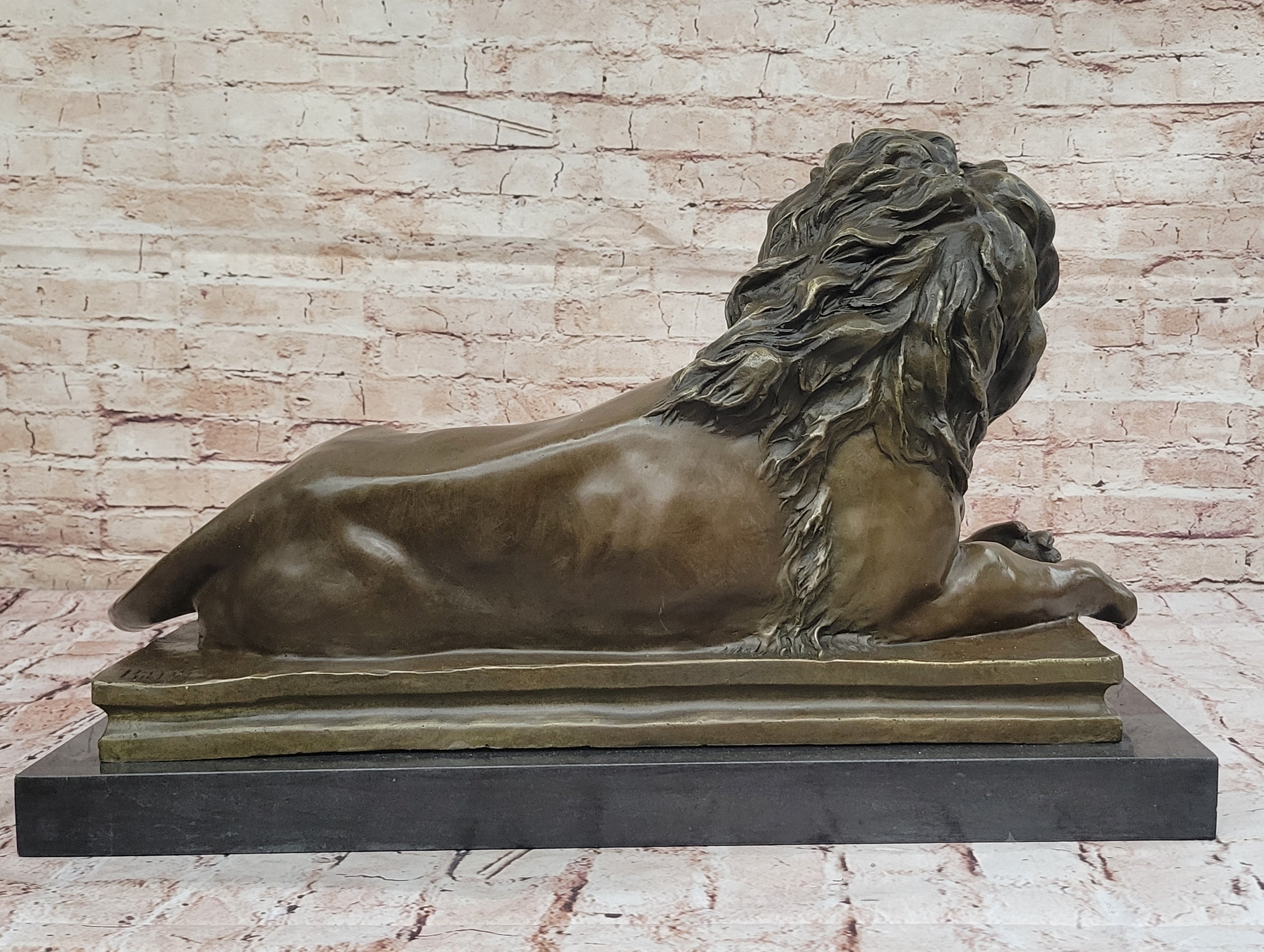 Guardian Lion Bronze Metal Figure Sculpture Statue on Marble Base after Antoine Barye