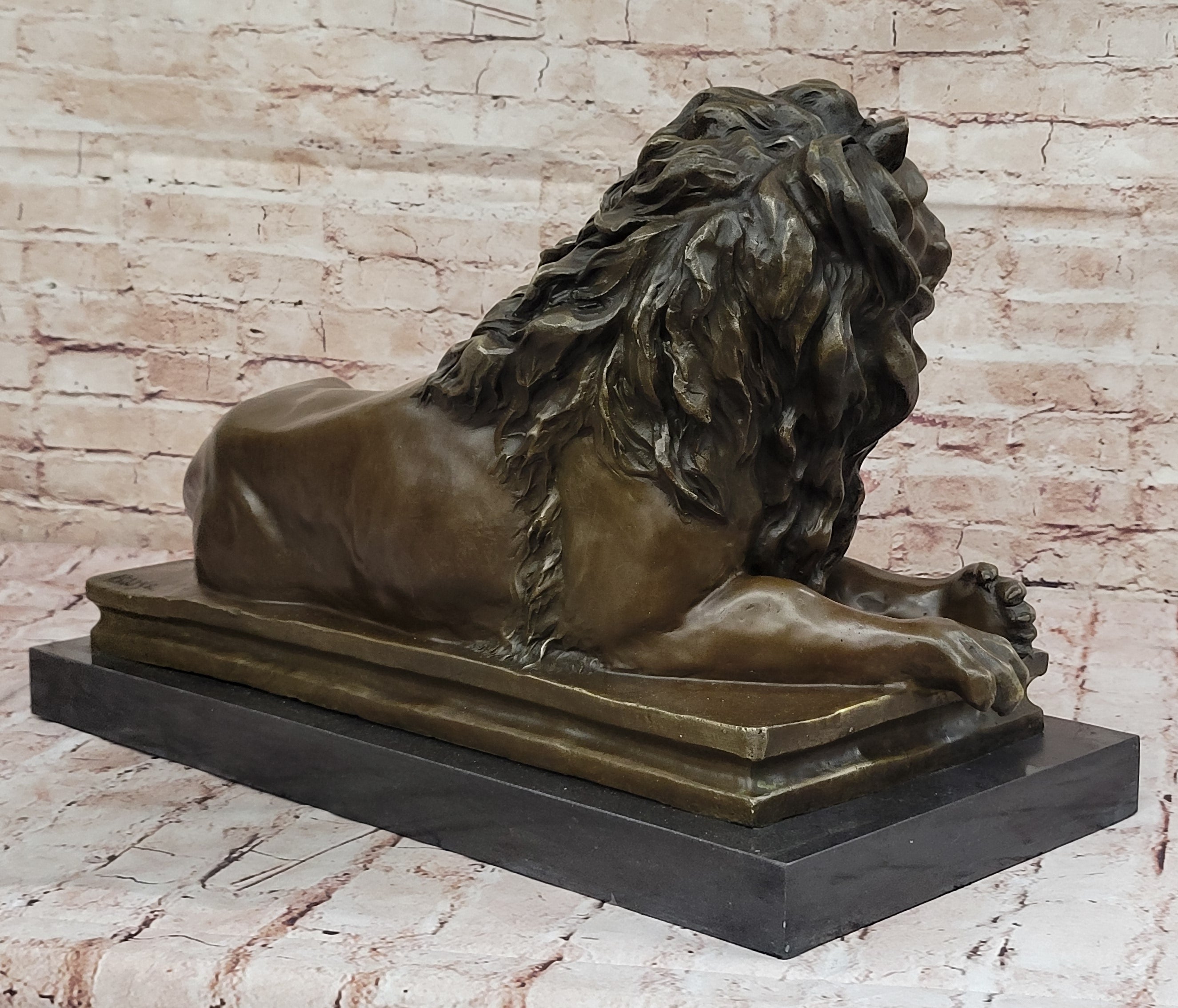 Guardian Lion Bronze Metal Figure Sculpture Statue on Marble Base after Antoine Barye