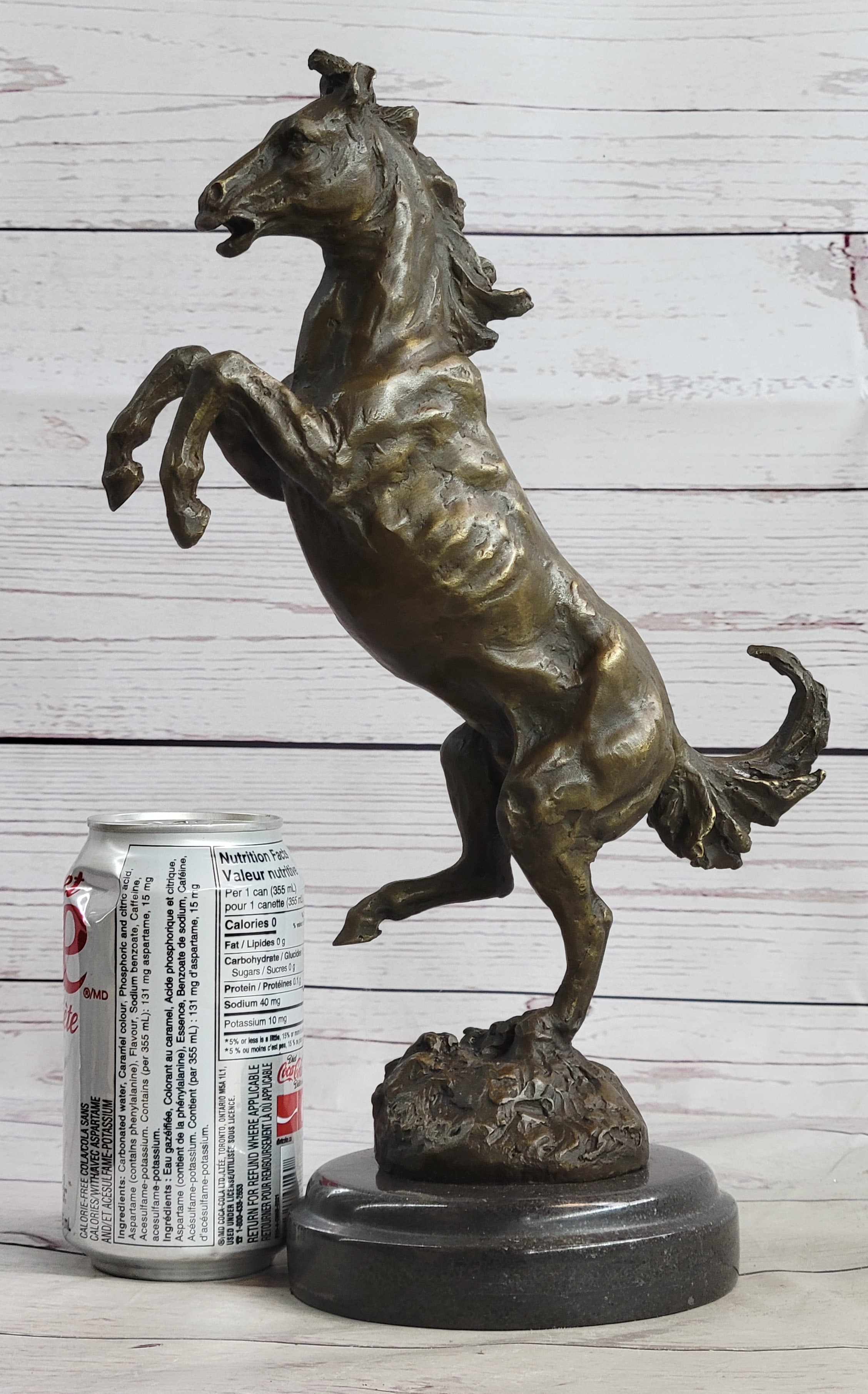 Signed Barye Excited Rearing Horse Bronze Marble Sculpture Racing Marble Figure