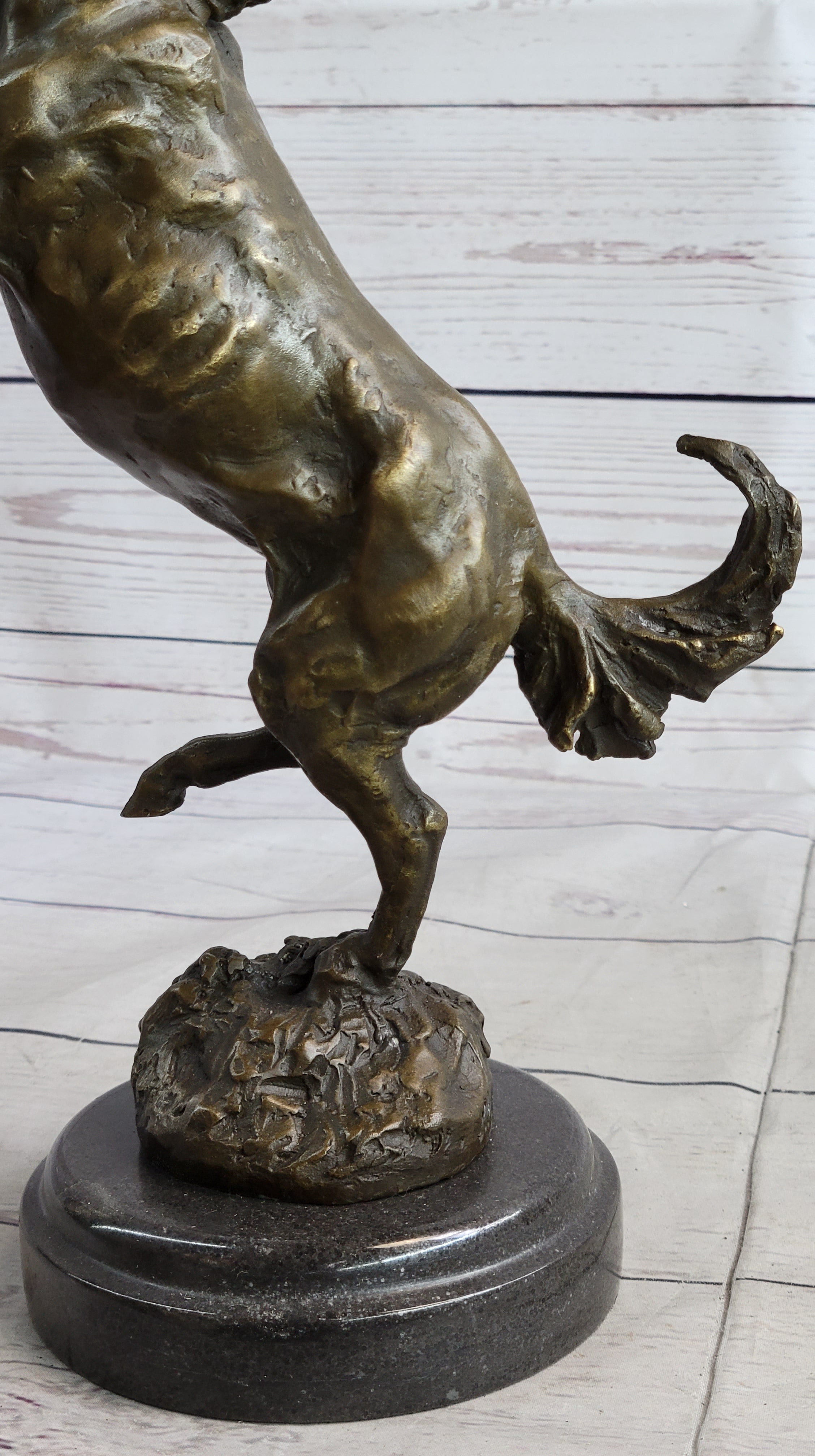 Signed Barye Excited Rearing Horse Bronze Marble Sculpture Racing Marble Figure