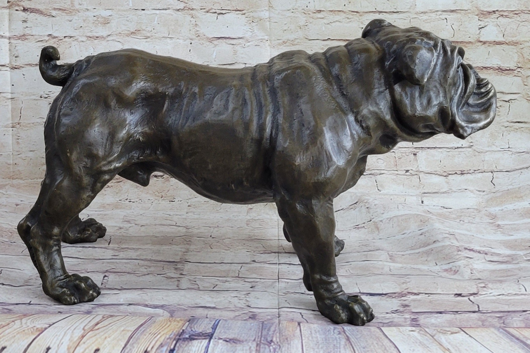 Signed Original Extra Large English Bulldog Dog Animal Bronze Sculpture Statue