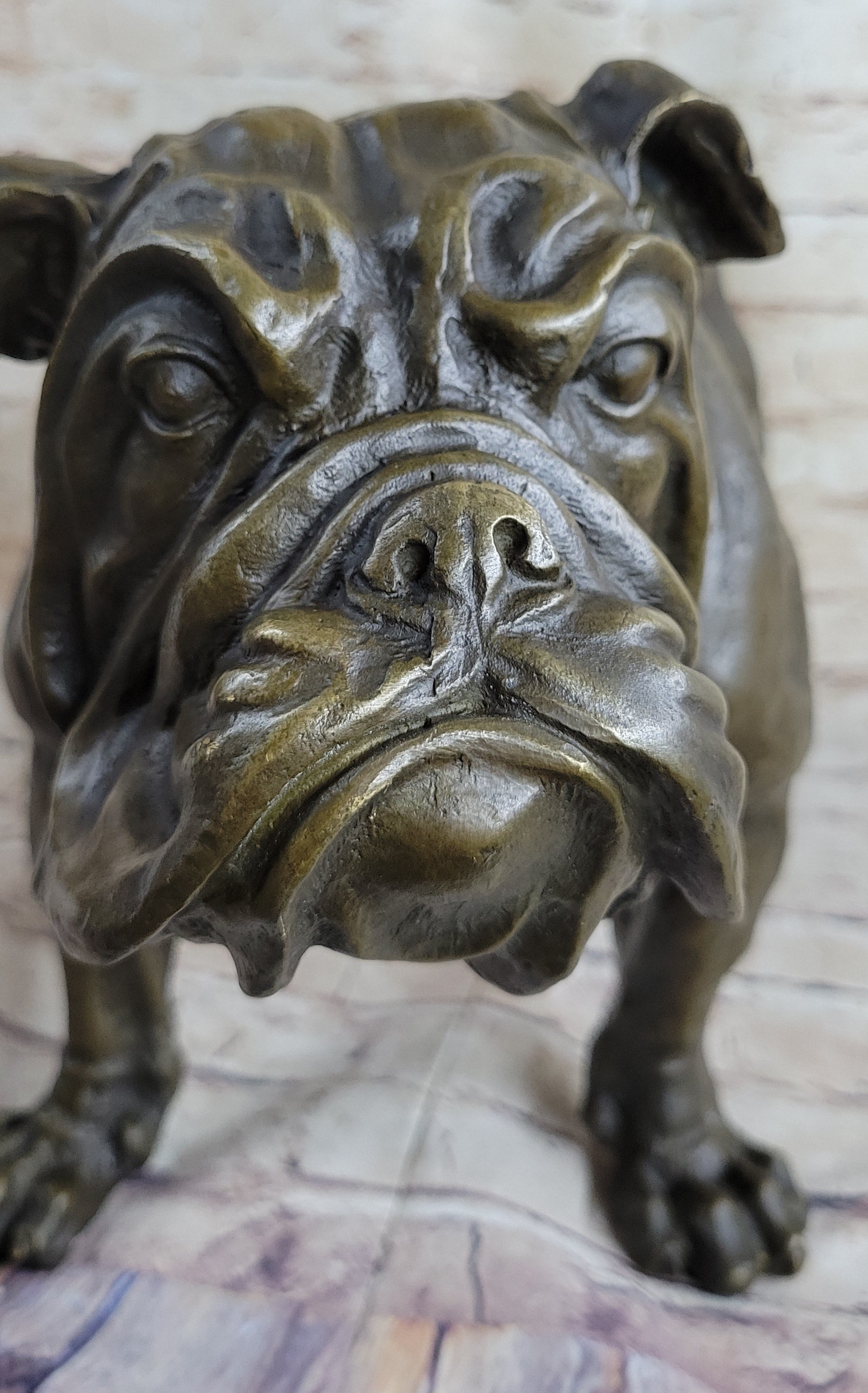 Signed Original Extra Large English Bulldog Dog Animal Bronze Sculpture Statue