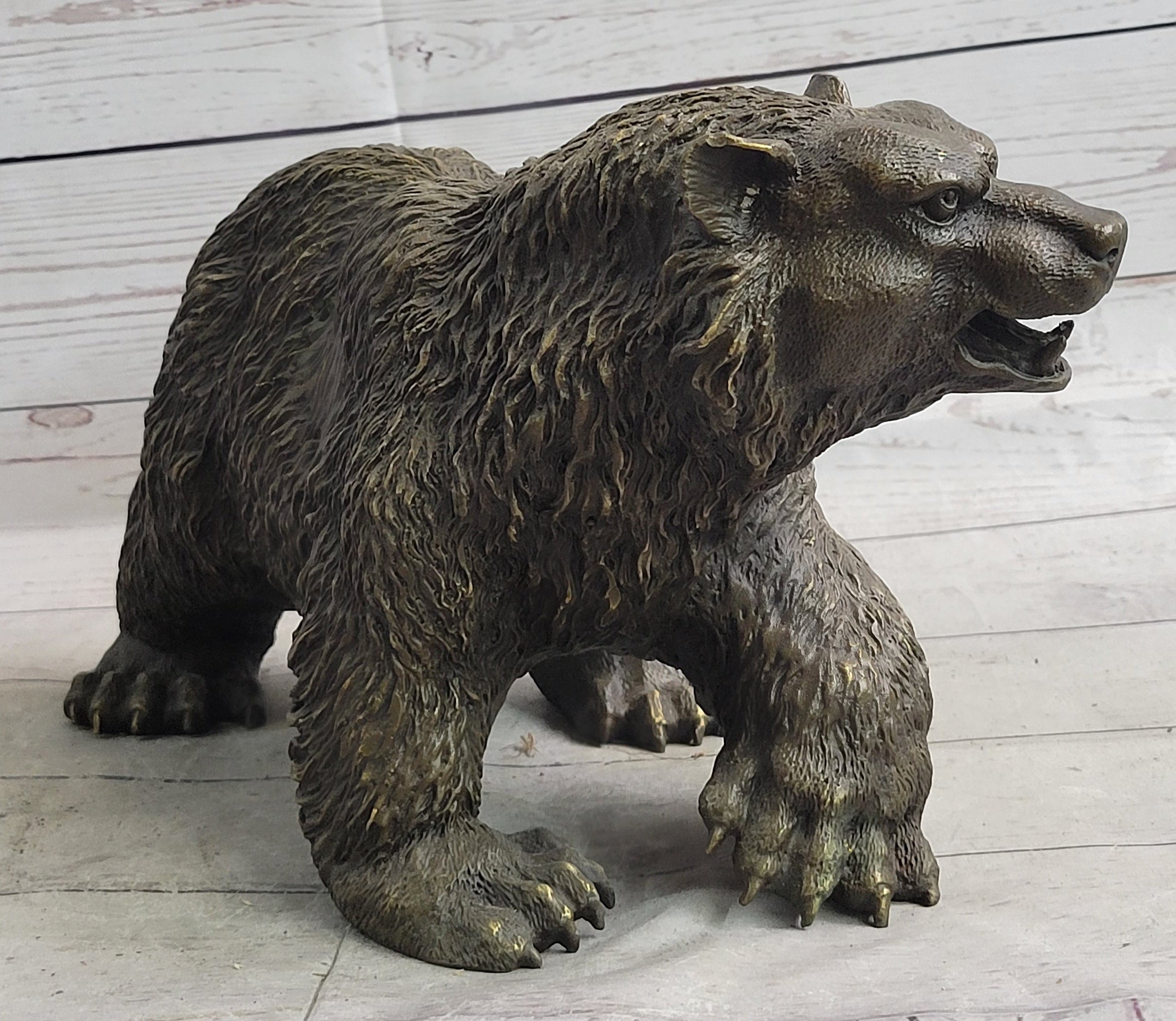 Bronze Metal Bear Figurine Sculpture Statue Handmade Art Figure