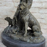 HUNTING DOGS ENGLISH BULLDOG SHEPHERD BRONZE SCULPTURE FIGURINE MARBLE BASE DECO