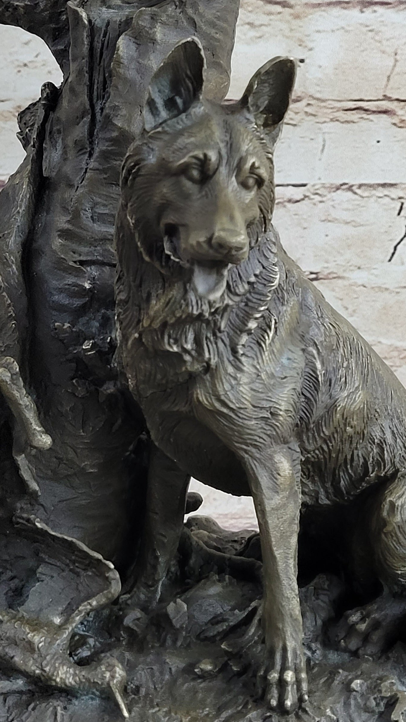 HUNTING DOGS ENGLISH BULLDOG SHEPHERD BRONZE SCULPTURE FIGURINE MARBLE BASE DECO