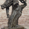 Mountain Lion Panther Puma Climbing Down Tree Bronze Metal Statue Sculpture on Marble Base