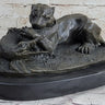 Panther Puma Mountain Lion vs. Alligator Cayman Crocodile Bronze Sculpture Statue