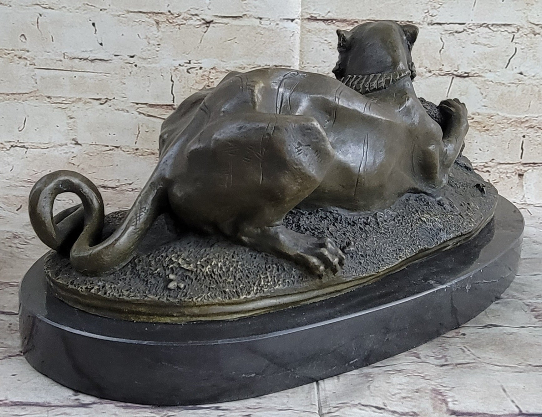 Panther Puma Mountain Lion vs. Alligator Cayman Crocodile Bronze Sculpture Statue