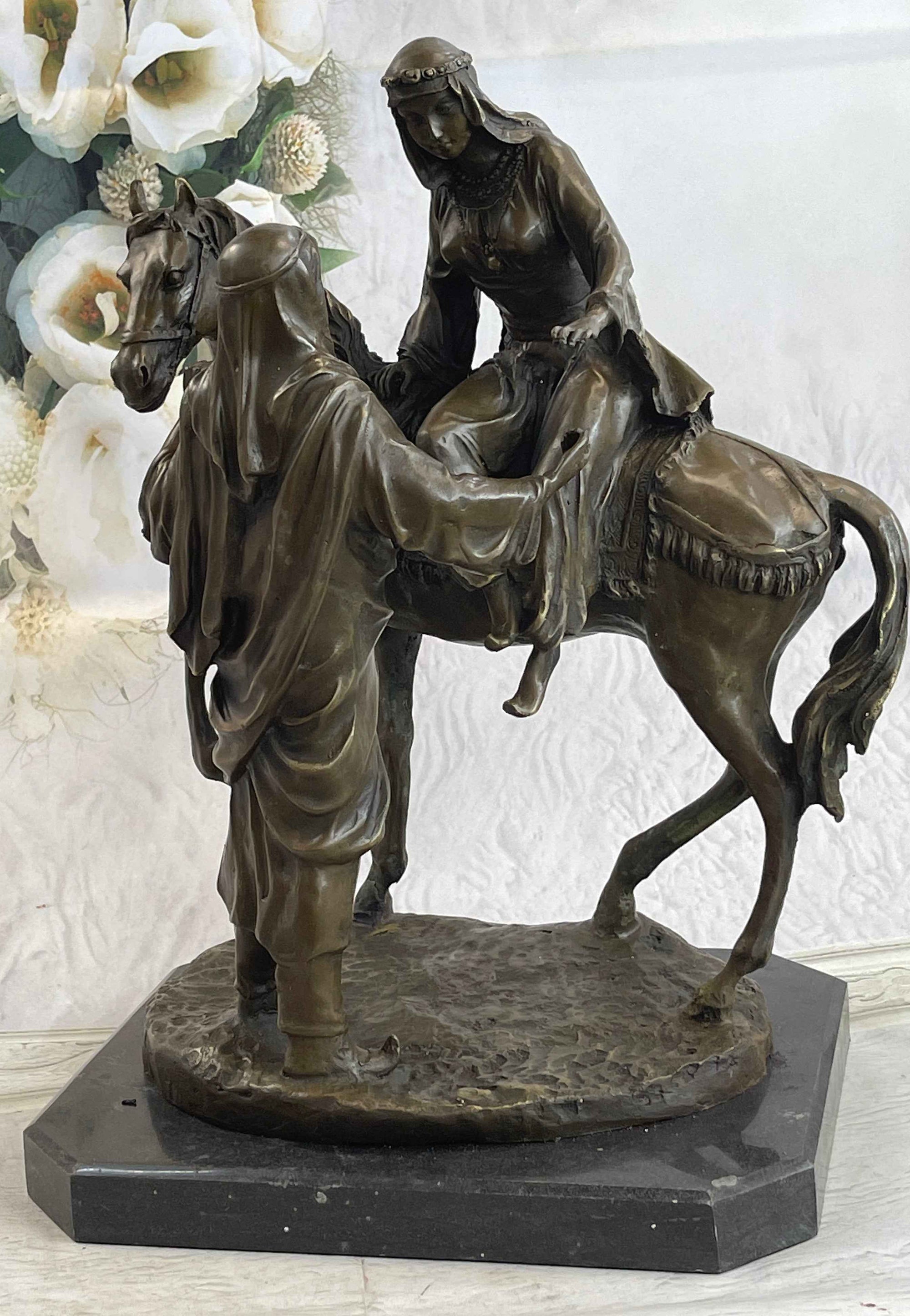 Orientalist Bronze Sculpture – Arab Horseman and Lady on Horseback Scene