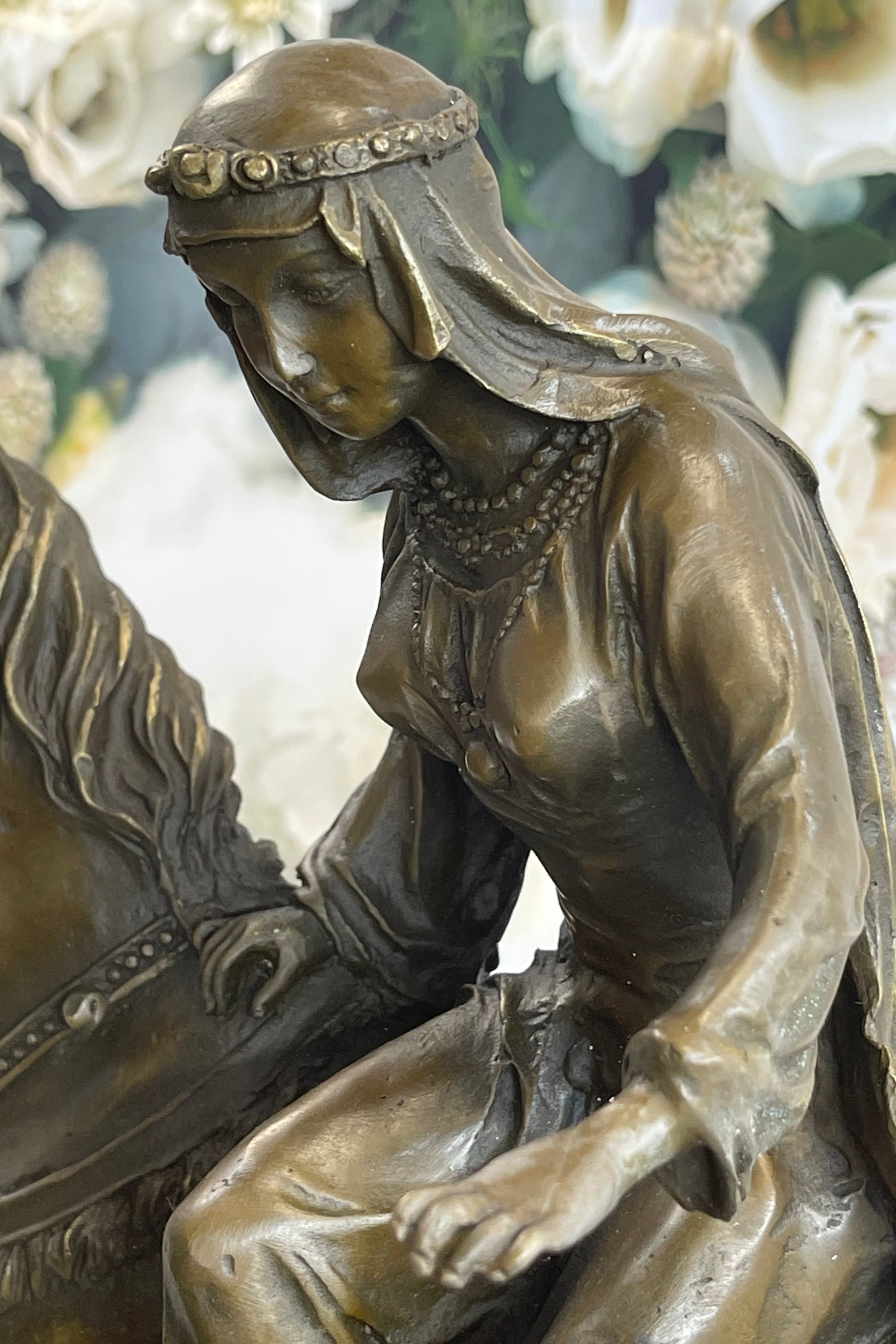 Orientalist Bronze Sculpture – Arab Horseman and Lady on Horseback Scene