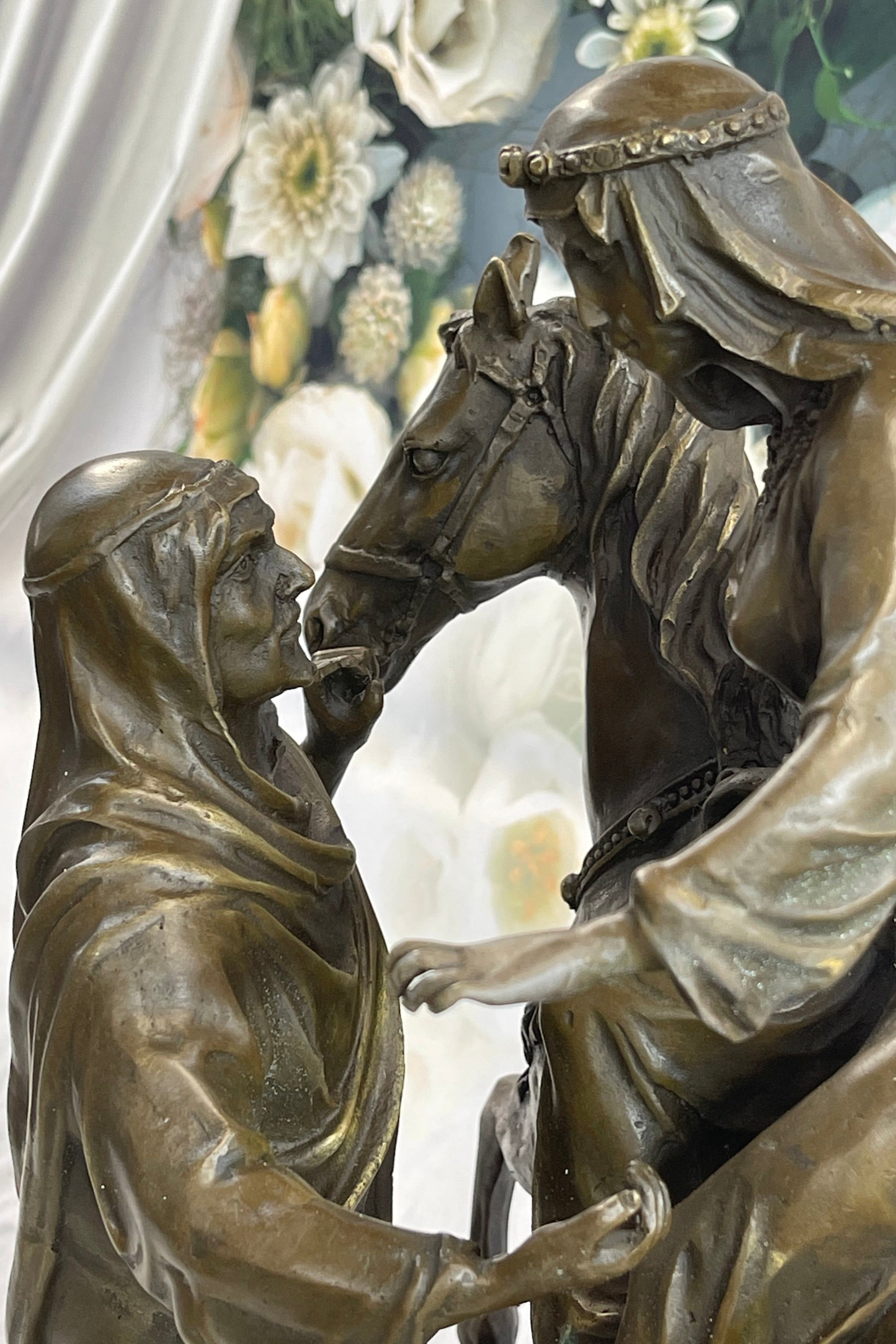 Orientalist Bronze Sculpture – Arab Horseman and Lady on Horseback Scene